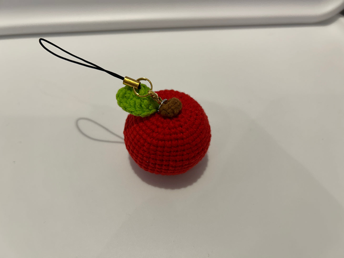 Handmade crochet apple keychain