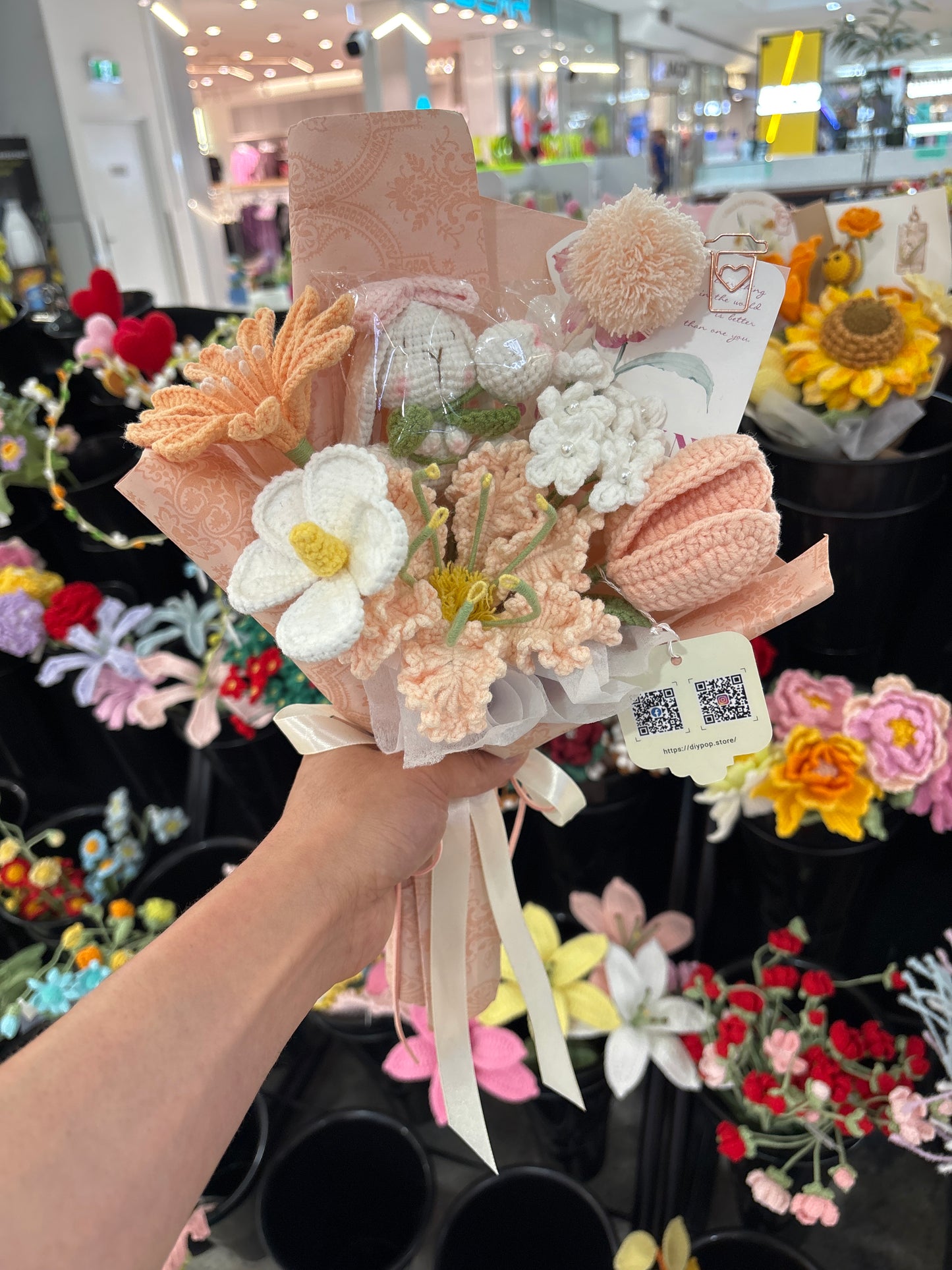 handmade crochet flower bouquet with bunny