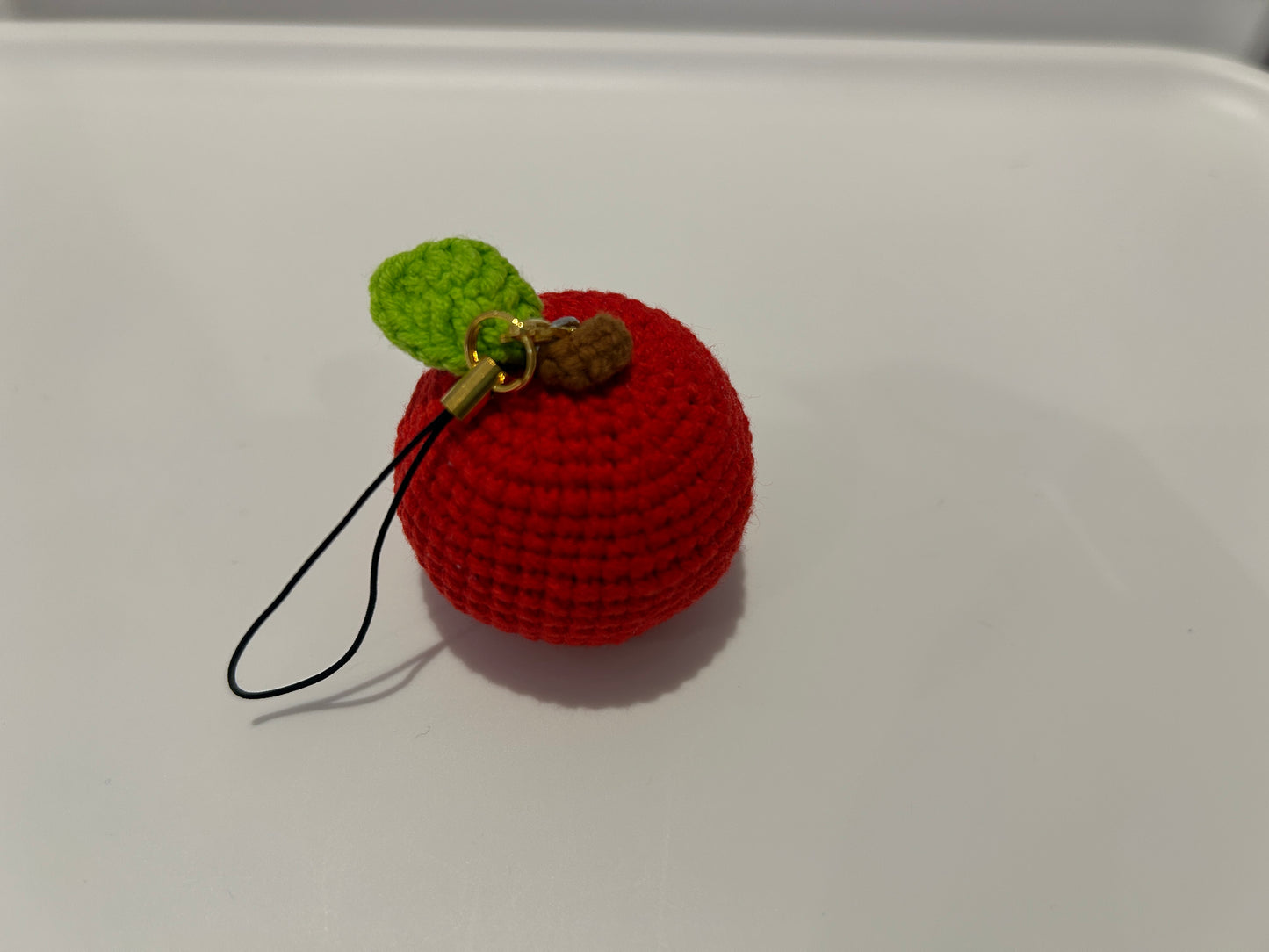 Handmade crochet apple keychain