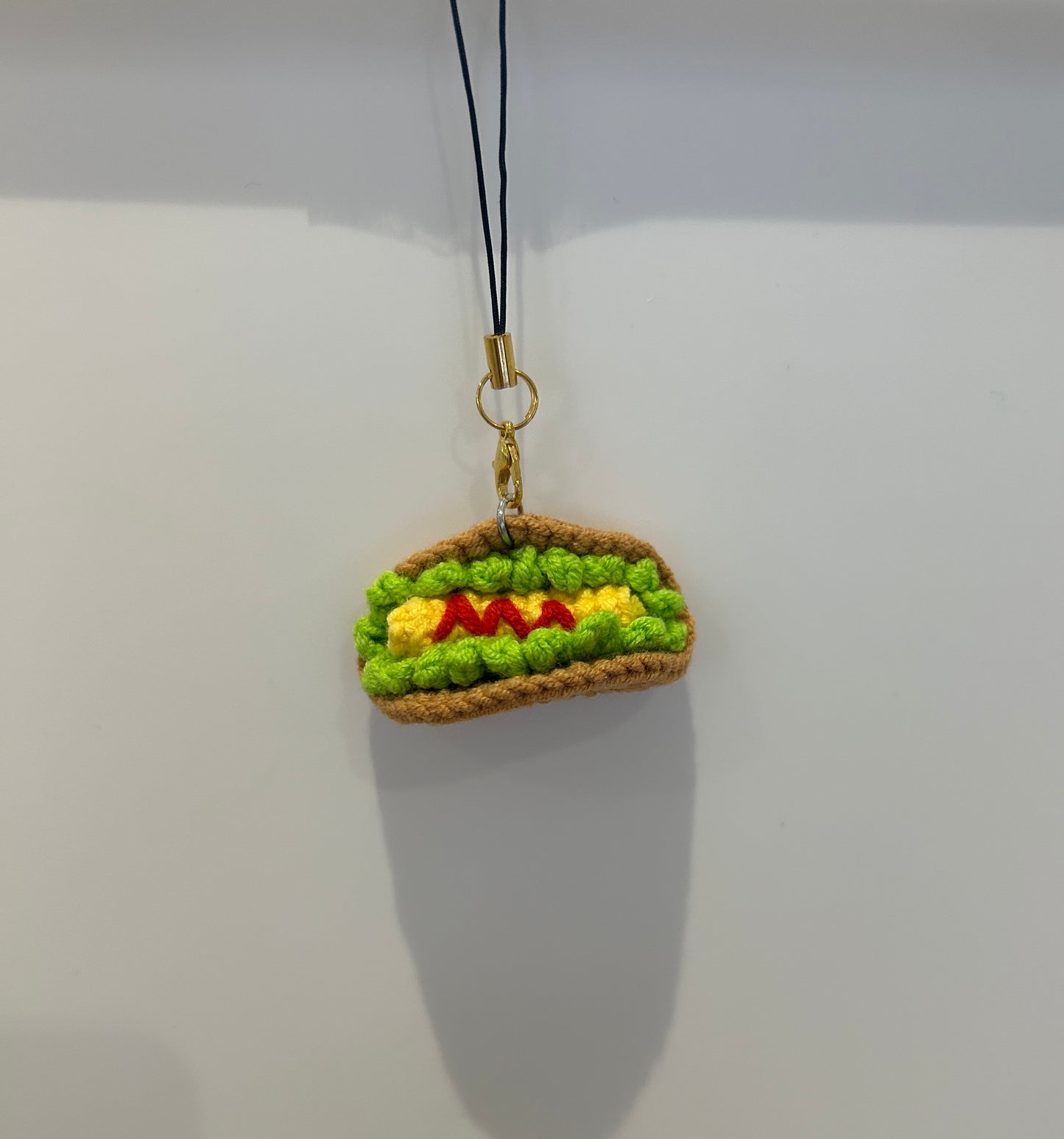 Handmade crochet hot dag keychain
