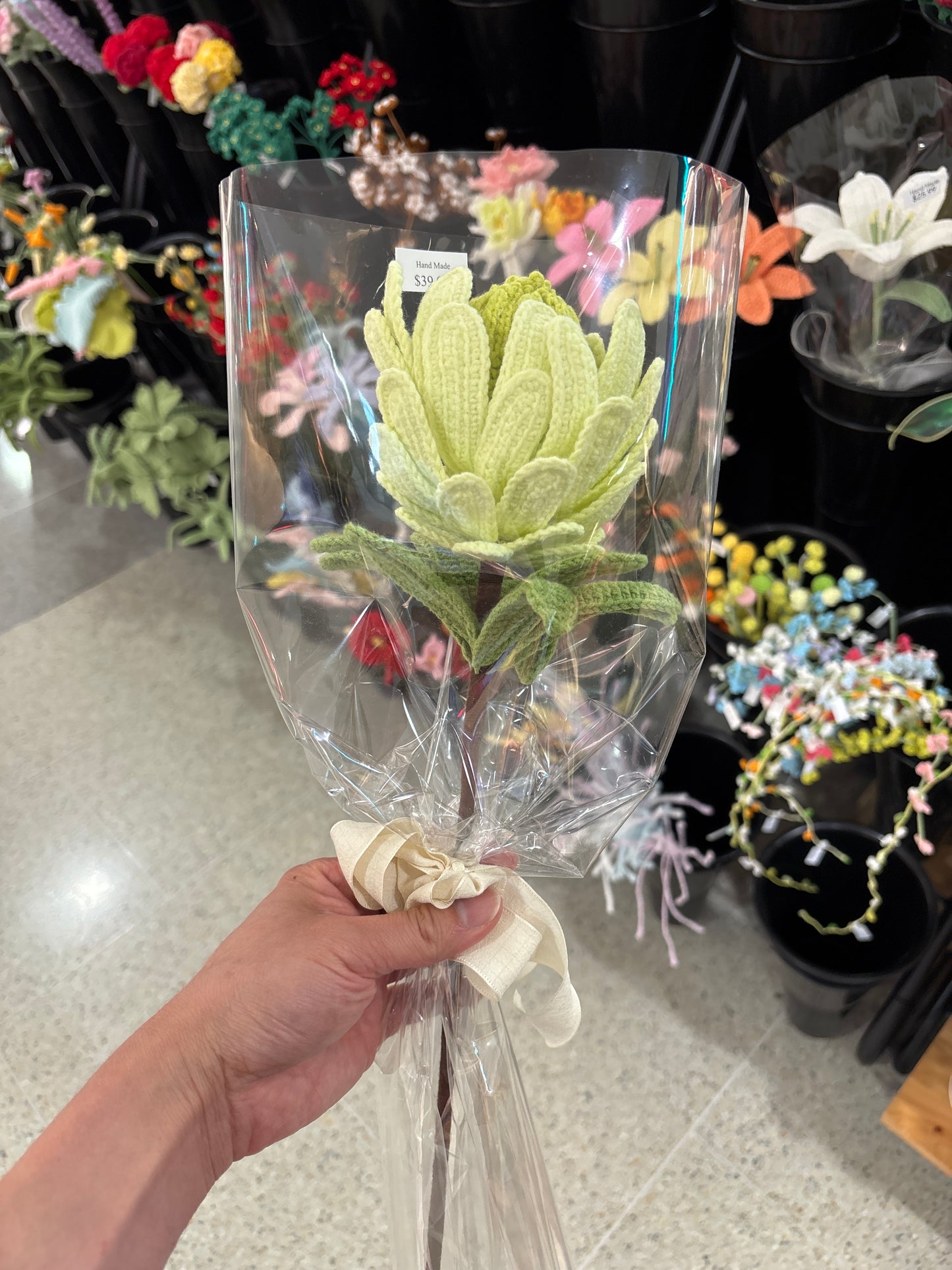 handmade crochet Protea King flower