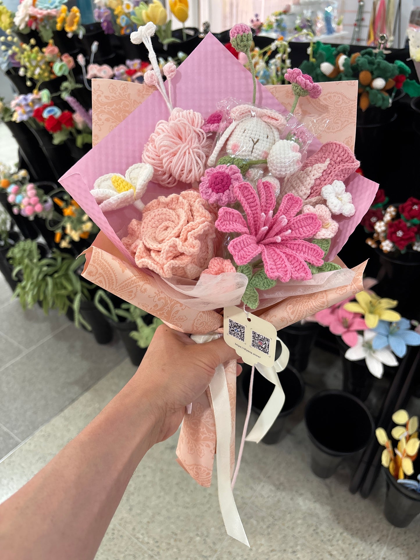 cute mixed crochet flower bouquet