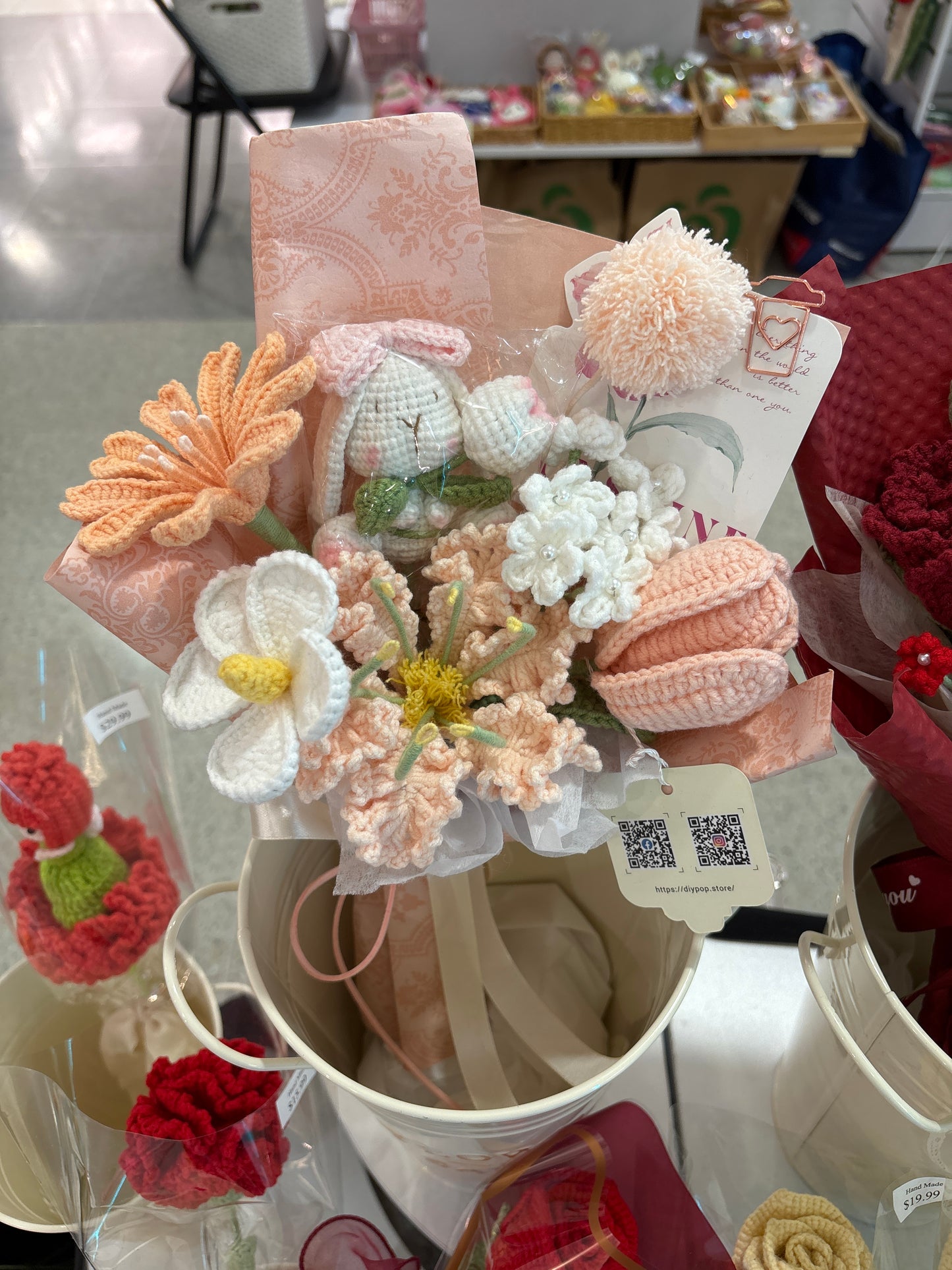 handmade crochet flower bouquet with bunny