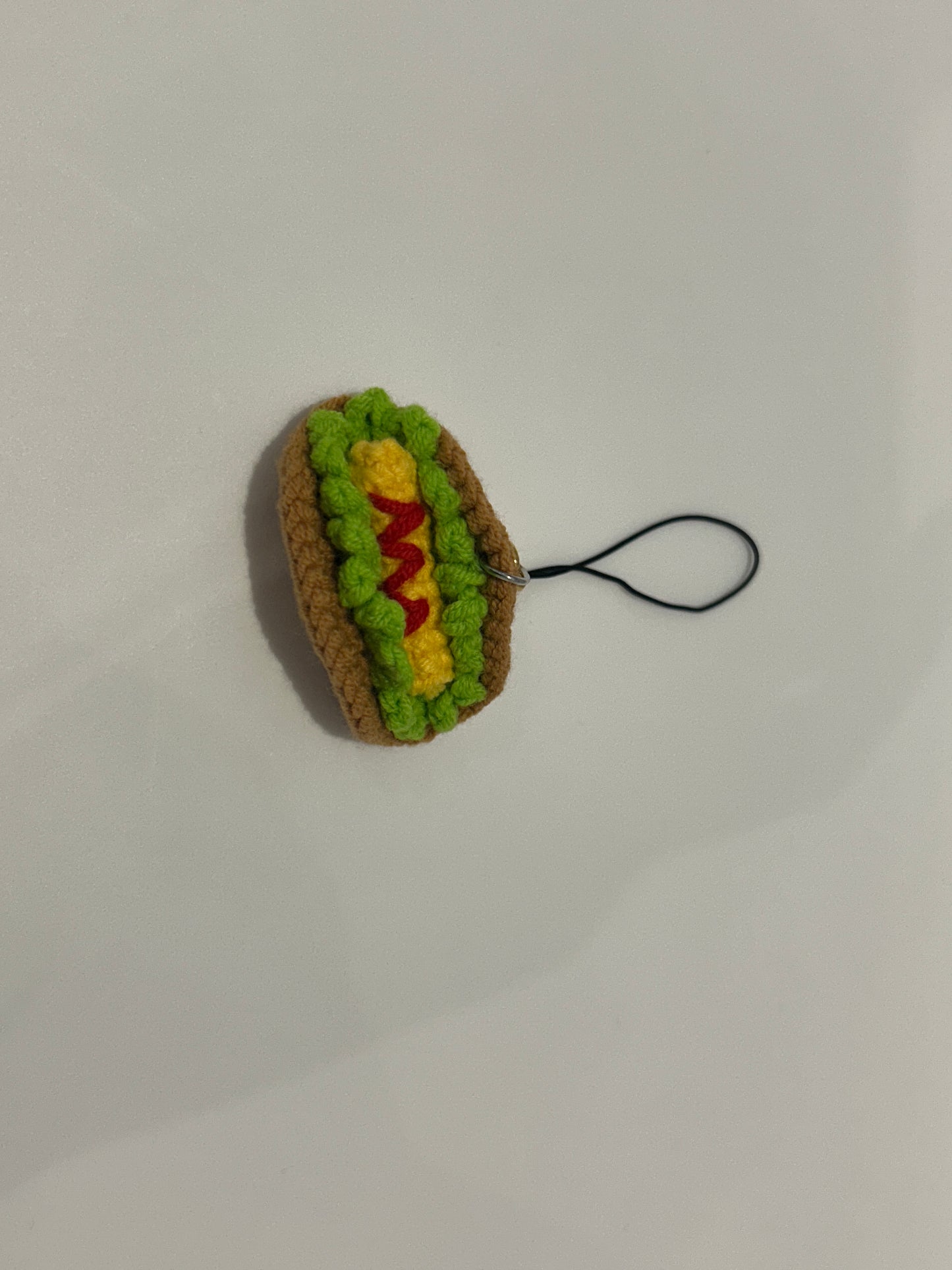 Handmade crochet hot dag keychain
