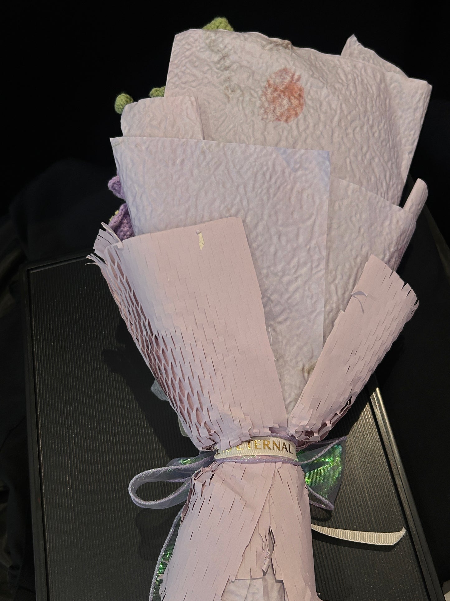 Handmade Crochet Flower Bouquet —— Three Purple Rose Flowers