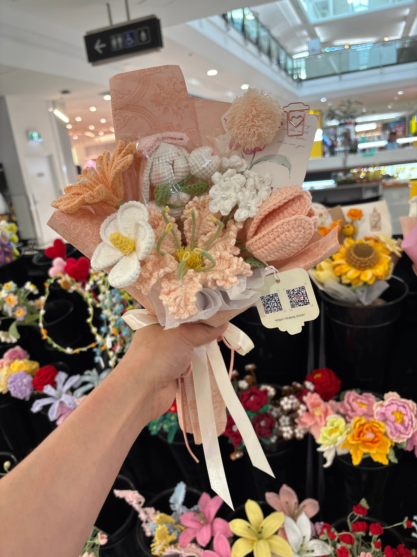 handmade crochet flower bouquet with bunny