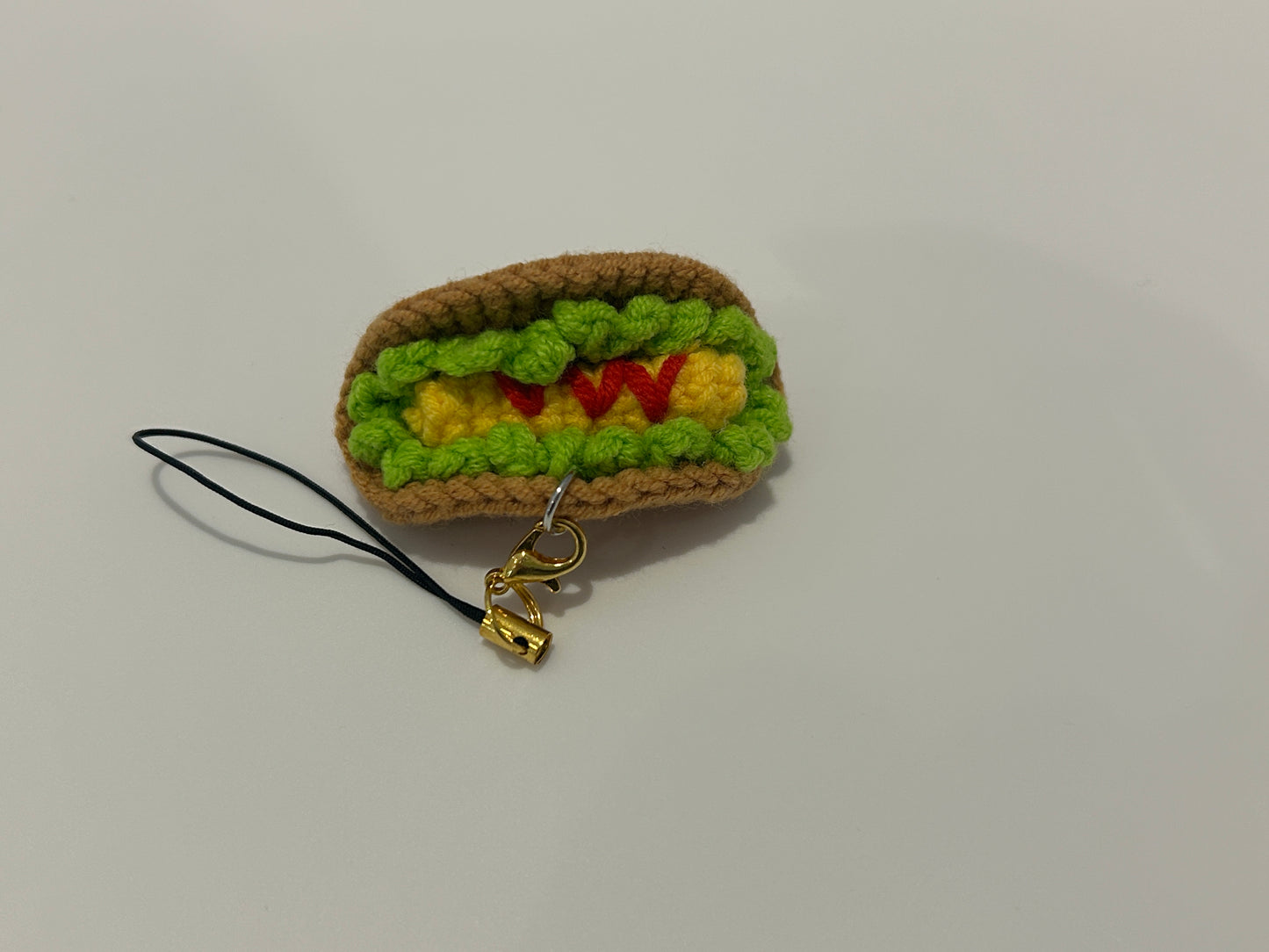 Handmade crochet hot dag keychain