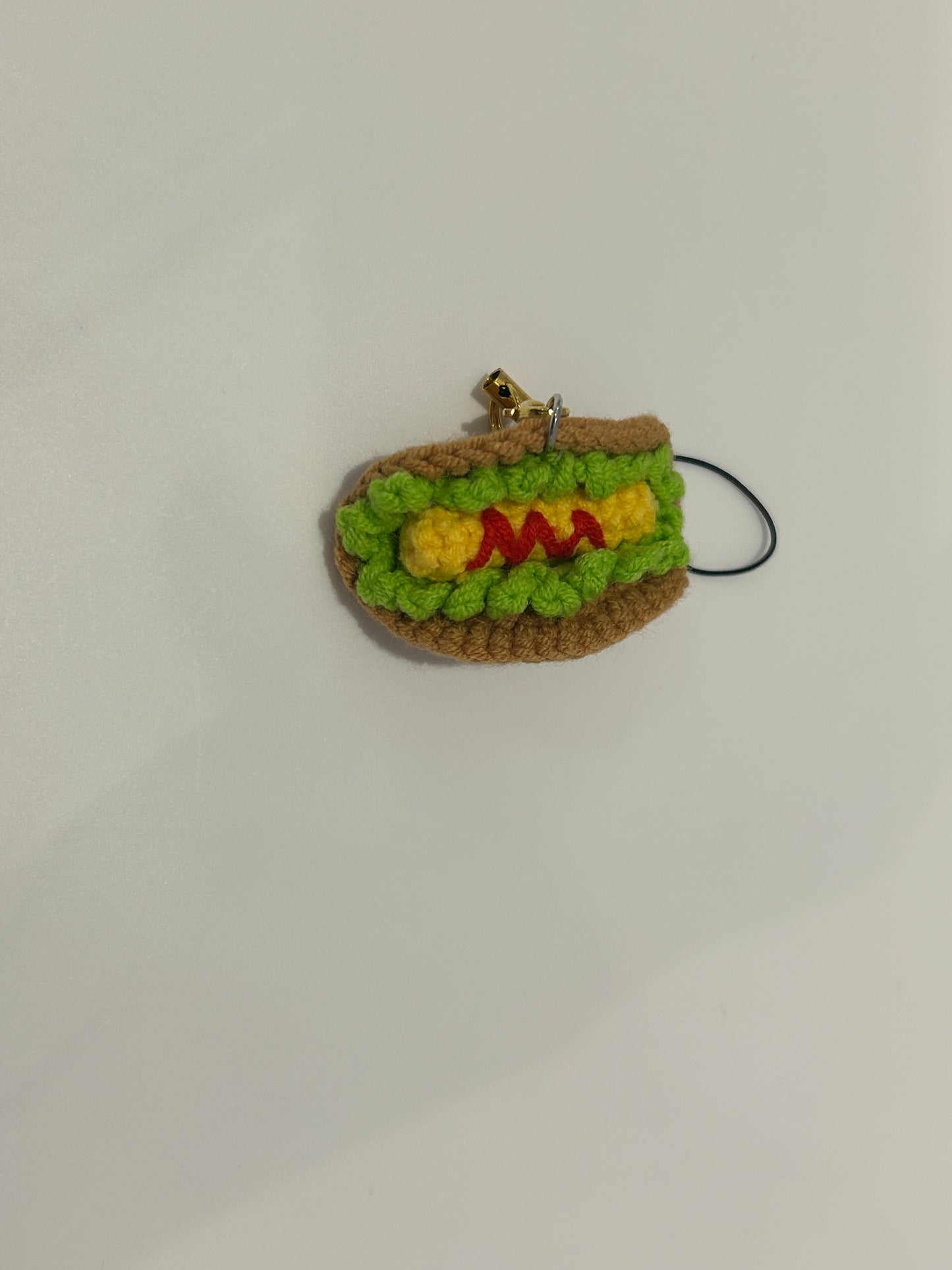 Handmade crochet hot dag keychain