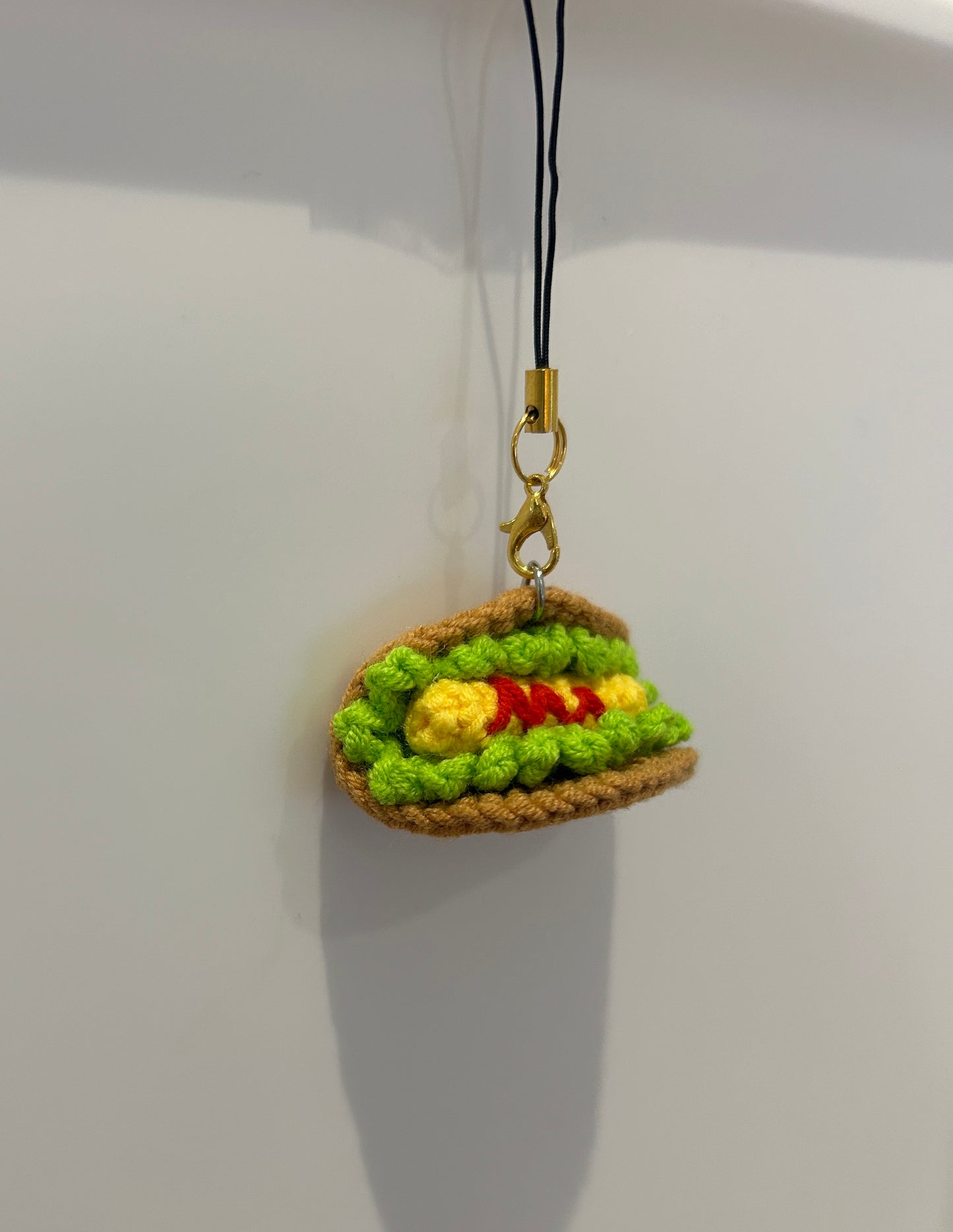 Handmade crochet hot dag keychain