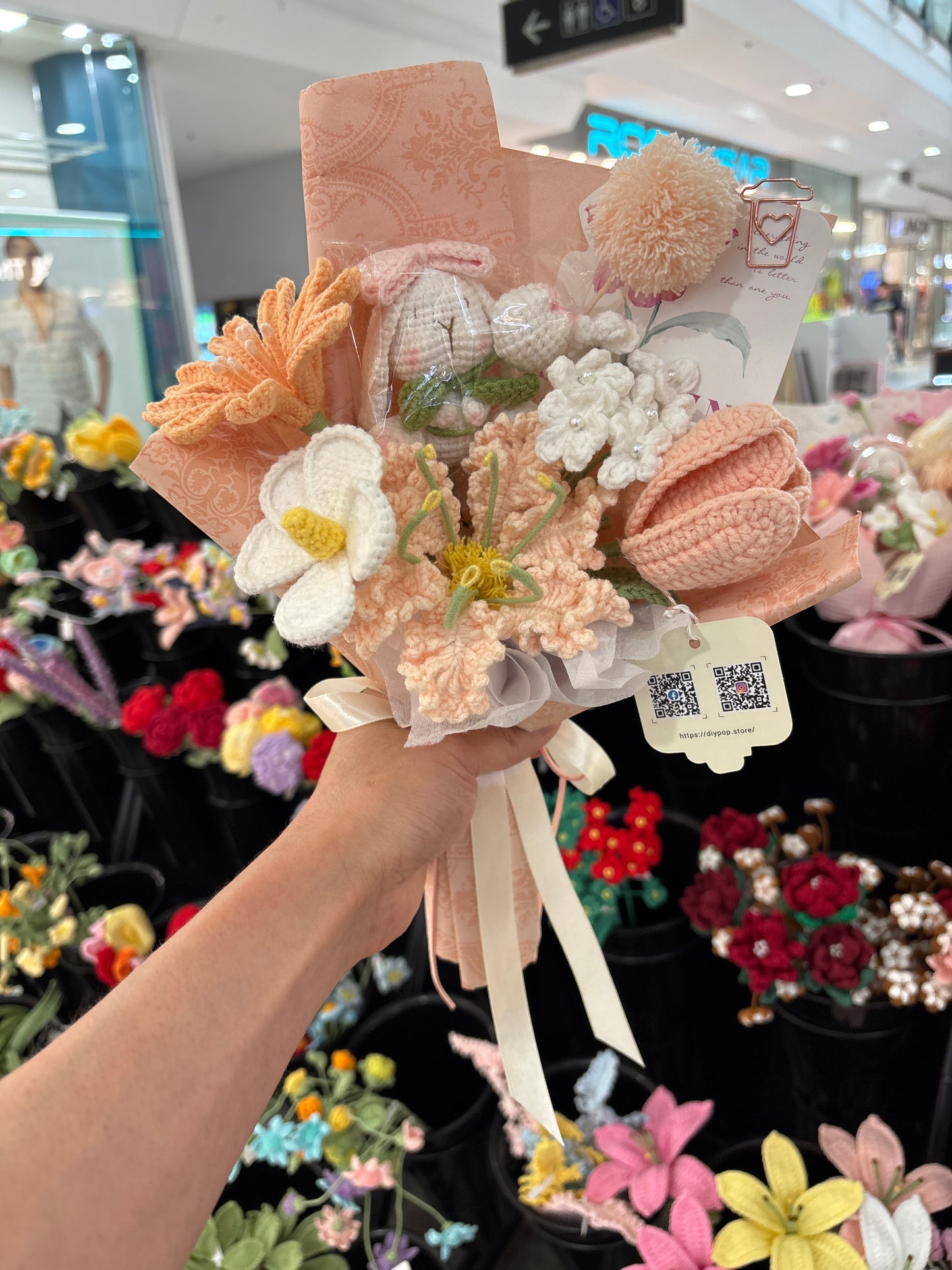 handmade crochet flower bouquet with bunny
