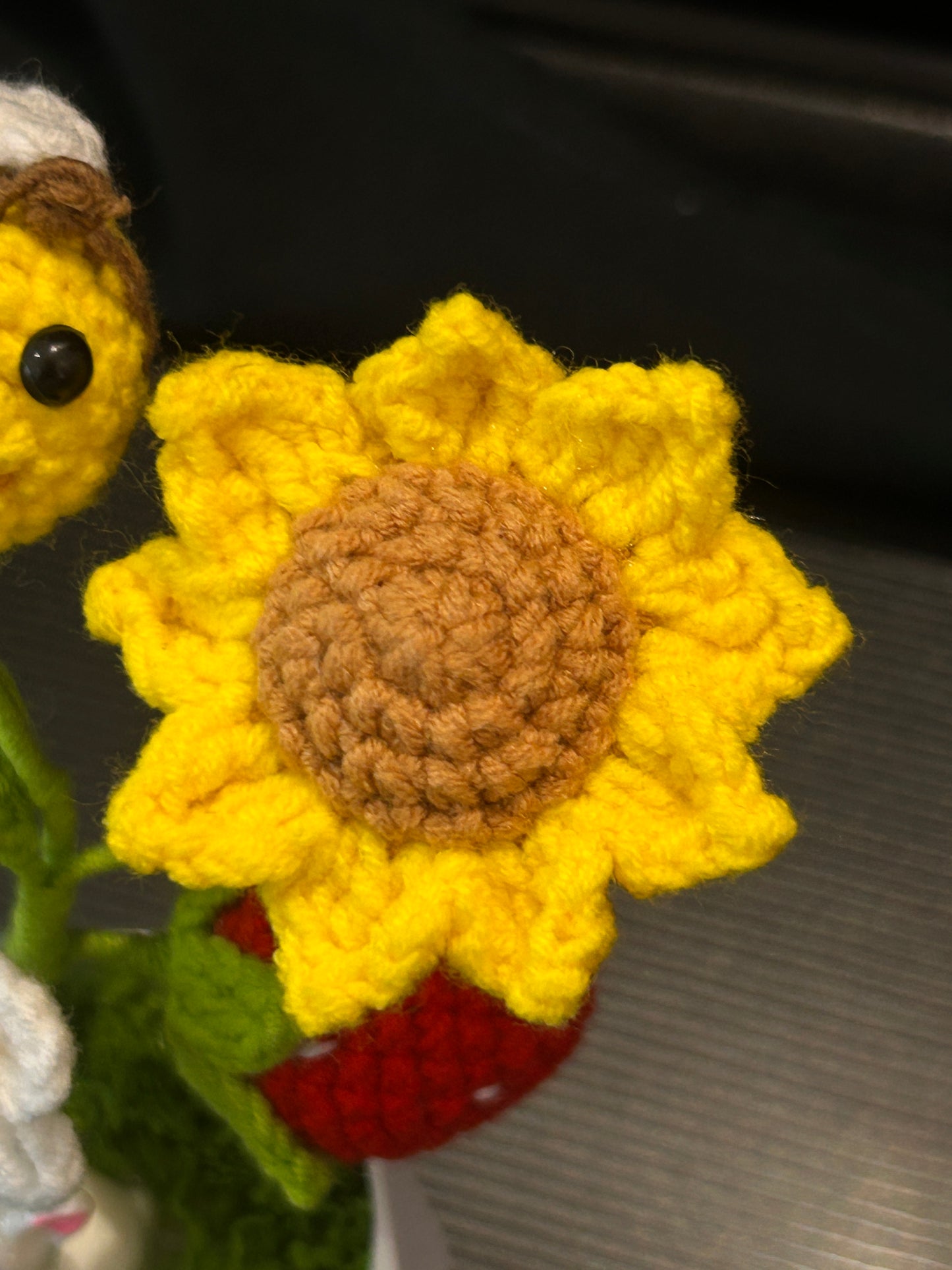 Bee & Sunflower in White Pot