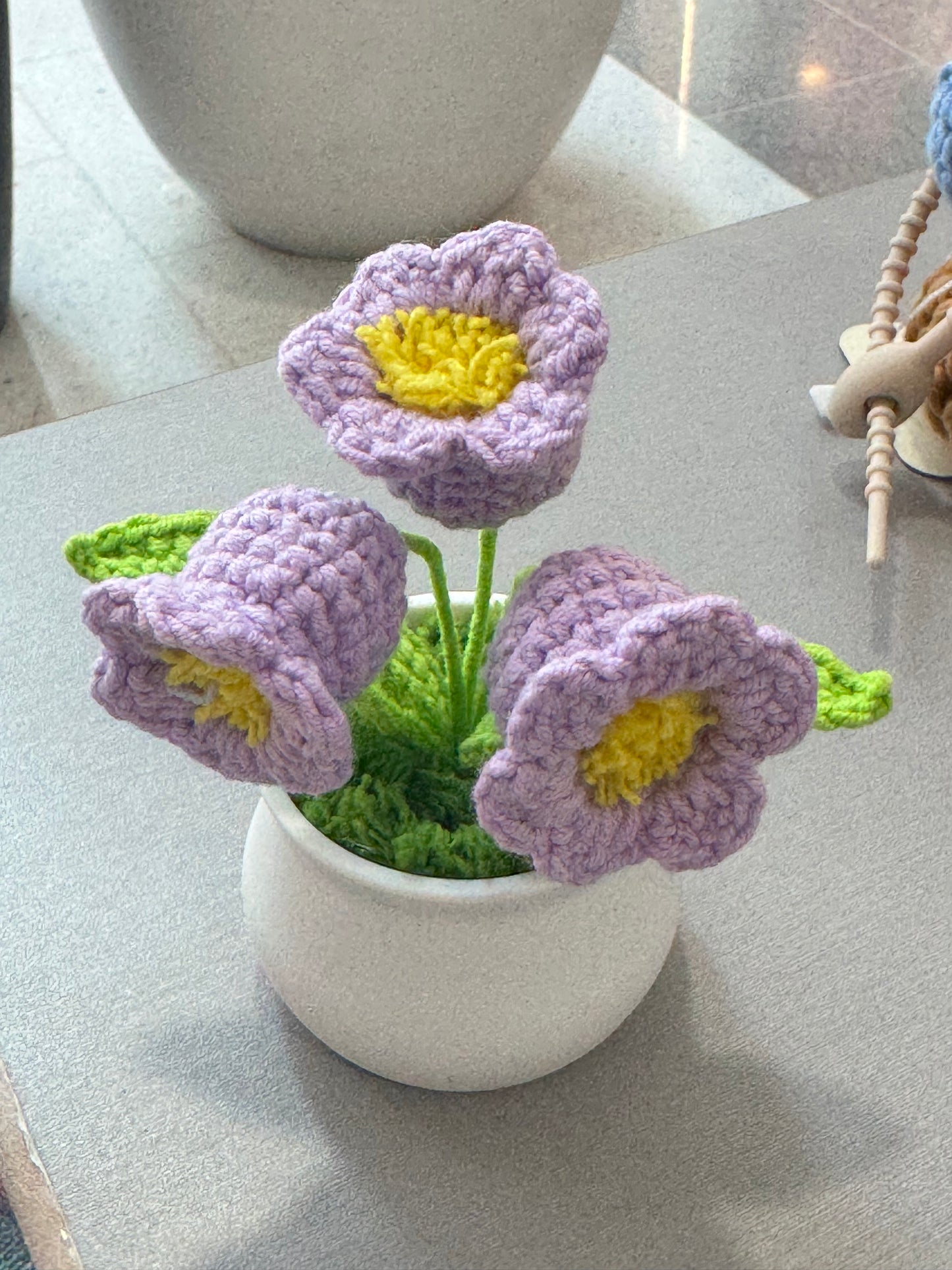 Handmade crochet lily of the valleys small flower pot
