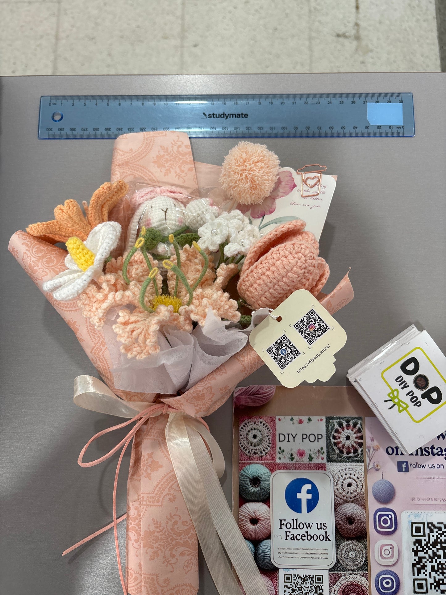 handmade crochet flower bouquet with bunny