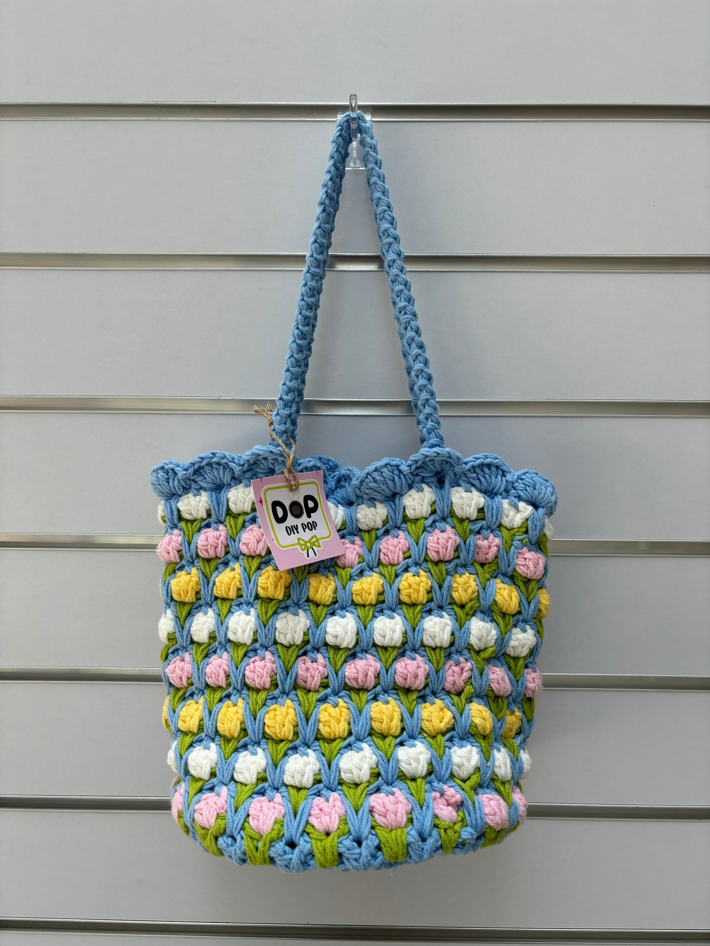 Handmade Crochet Tulip Tote Bag – Blue