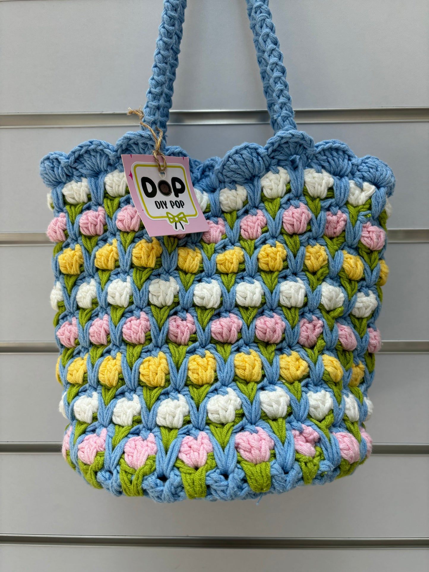 Handmade Crochet Tulip Tote Bag – Blue