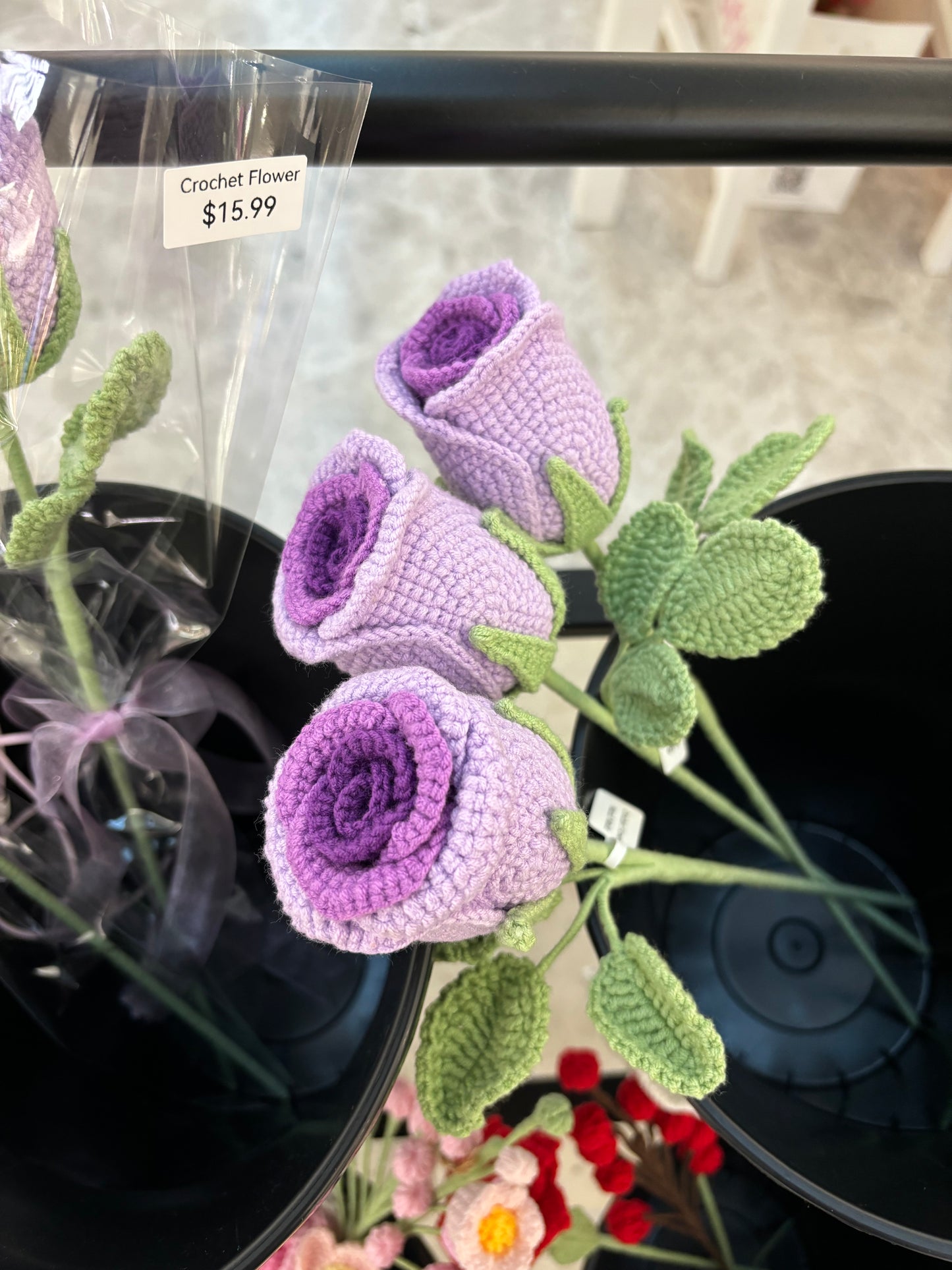 Hand-Crocheted Long-Stem Purple Rose