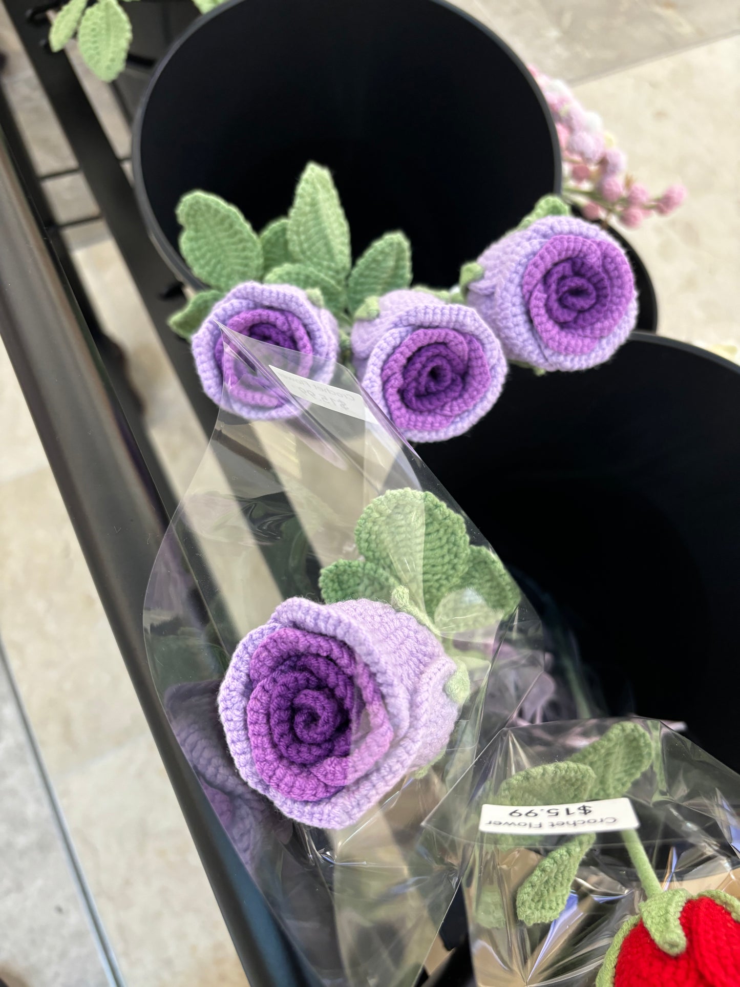 Hand-Crocheted Long-Stem Purple Rose