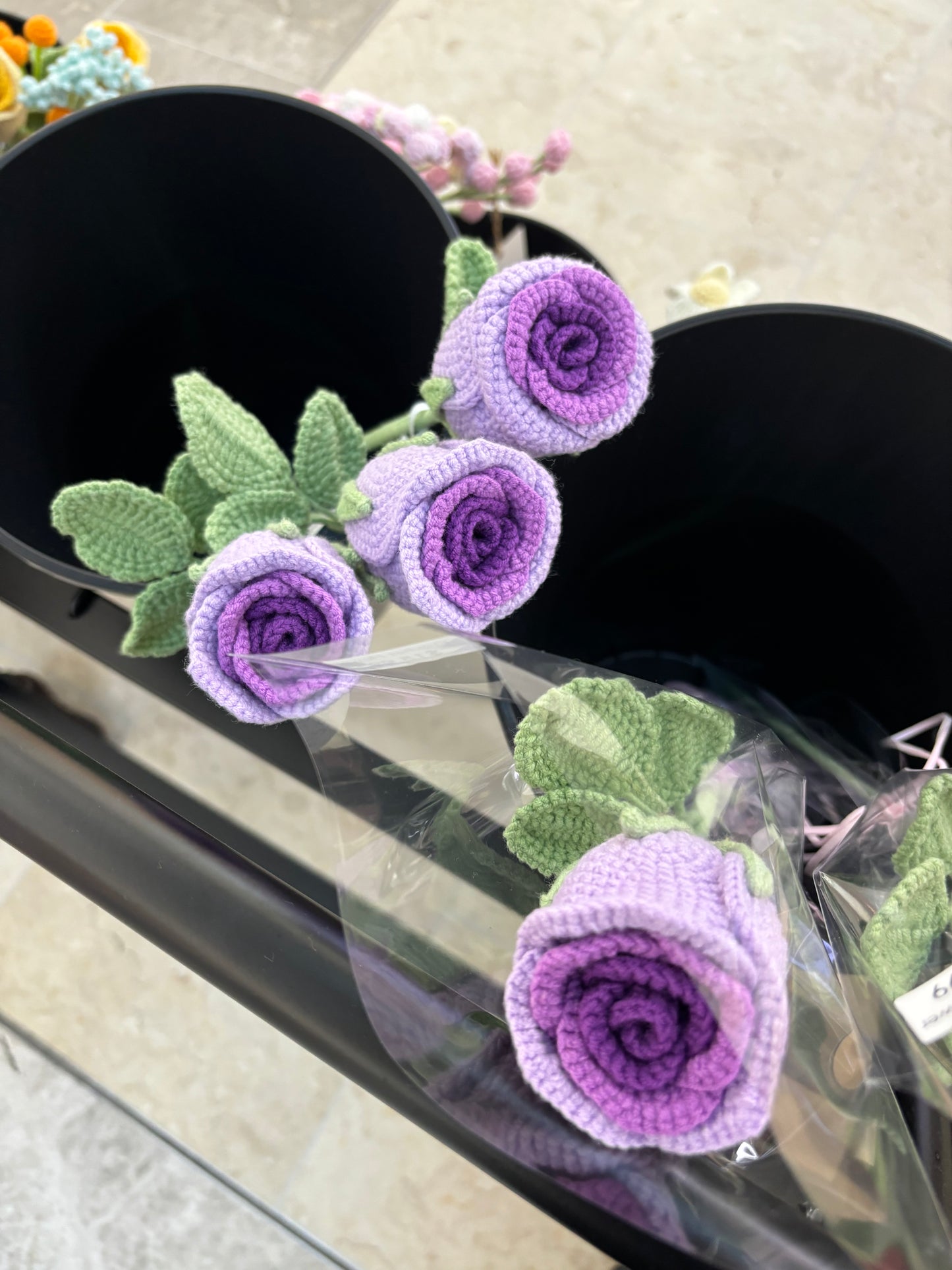 Hand-Crocheted Long-Stem Purple Rose