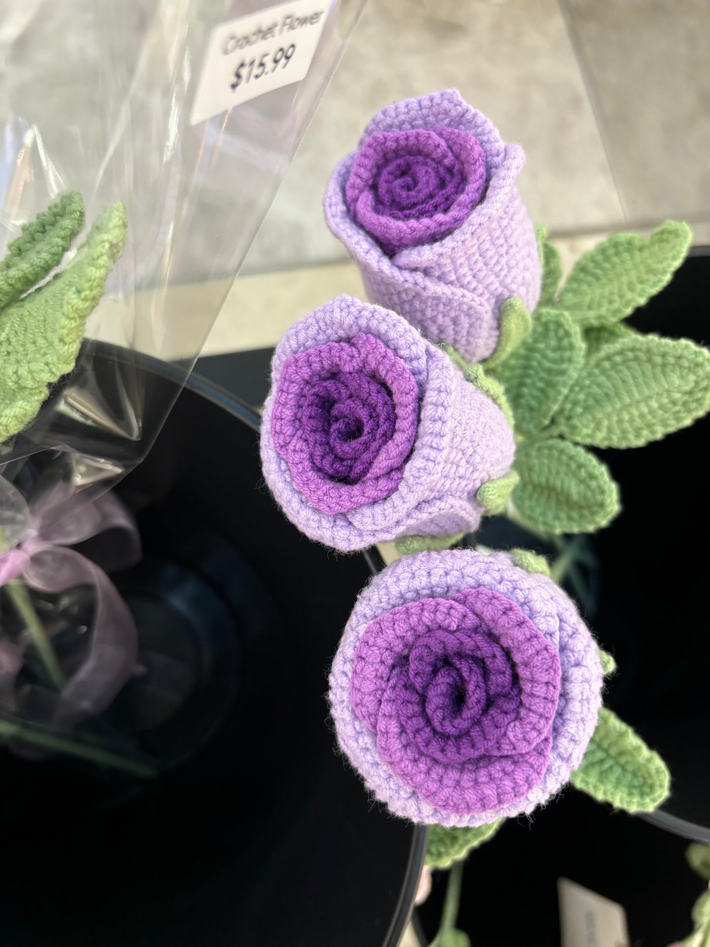 Hand-Crocheted Long-Stem Purple Rose