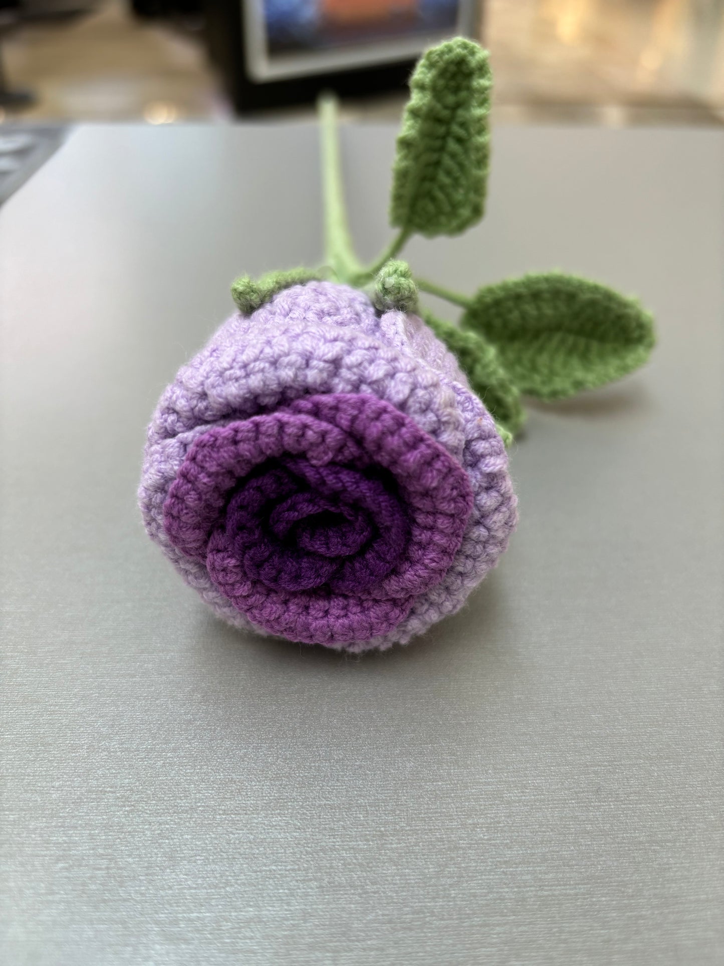 Hand-Crocheted Long-Stem Purple Rose