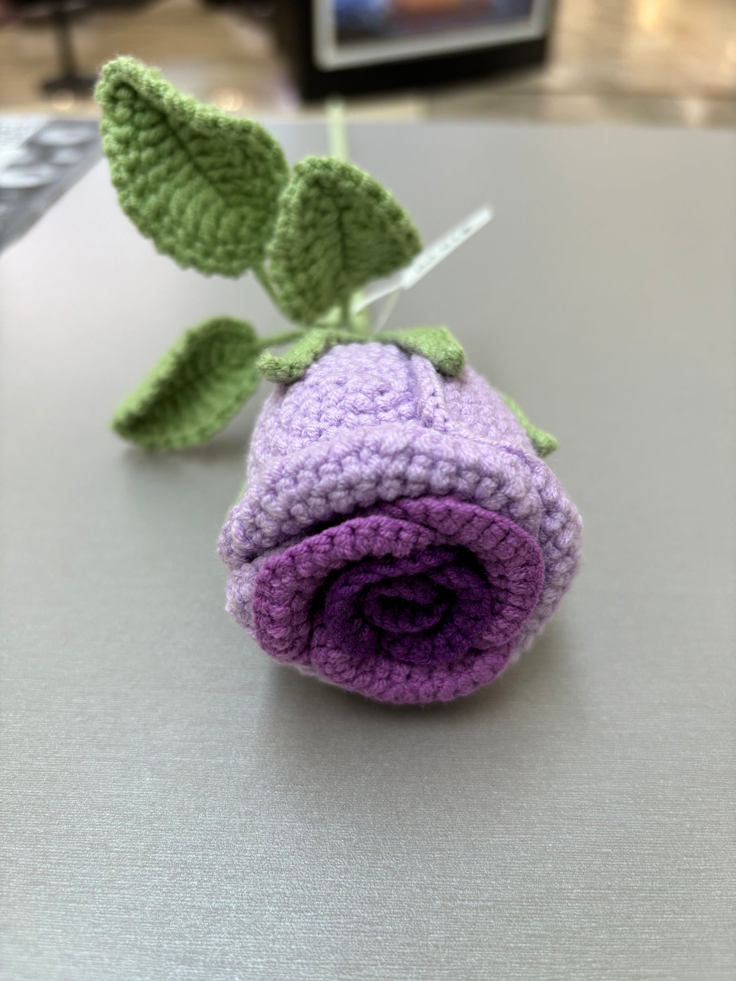 Hand-Crocheted Long-Stem Purple Rose