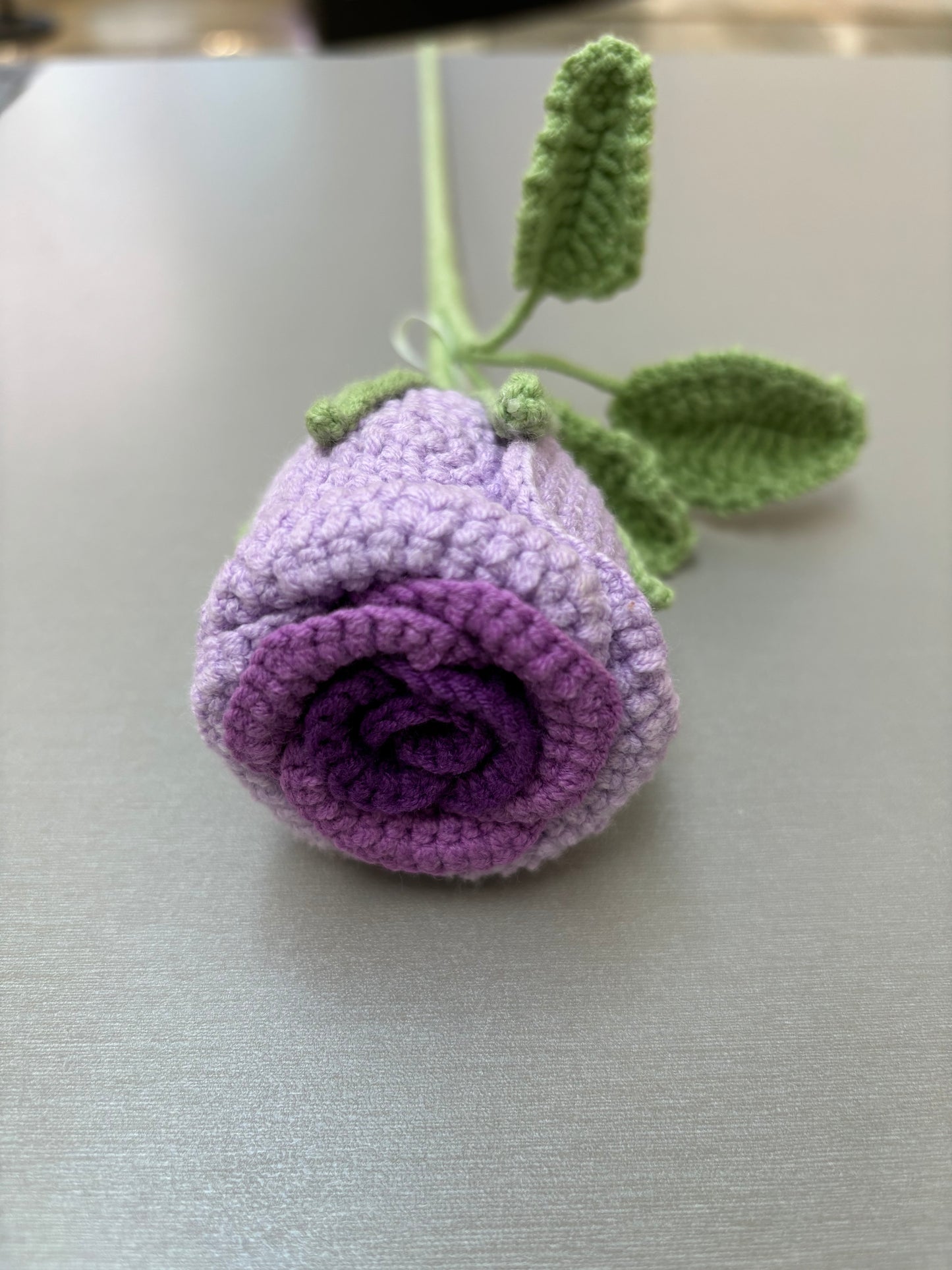 Hand-Crocheted Long-Stem Purple Rose