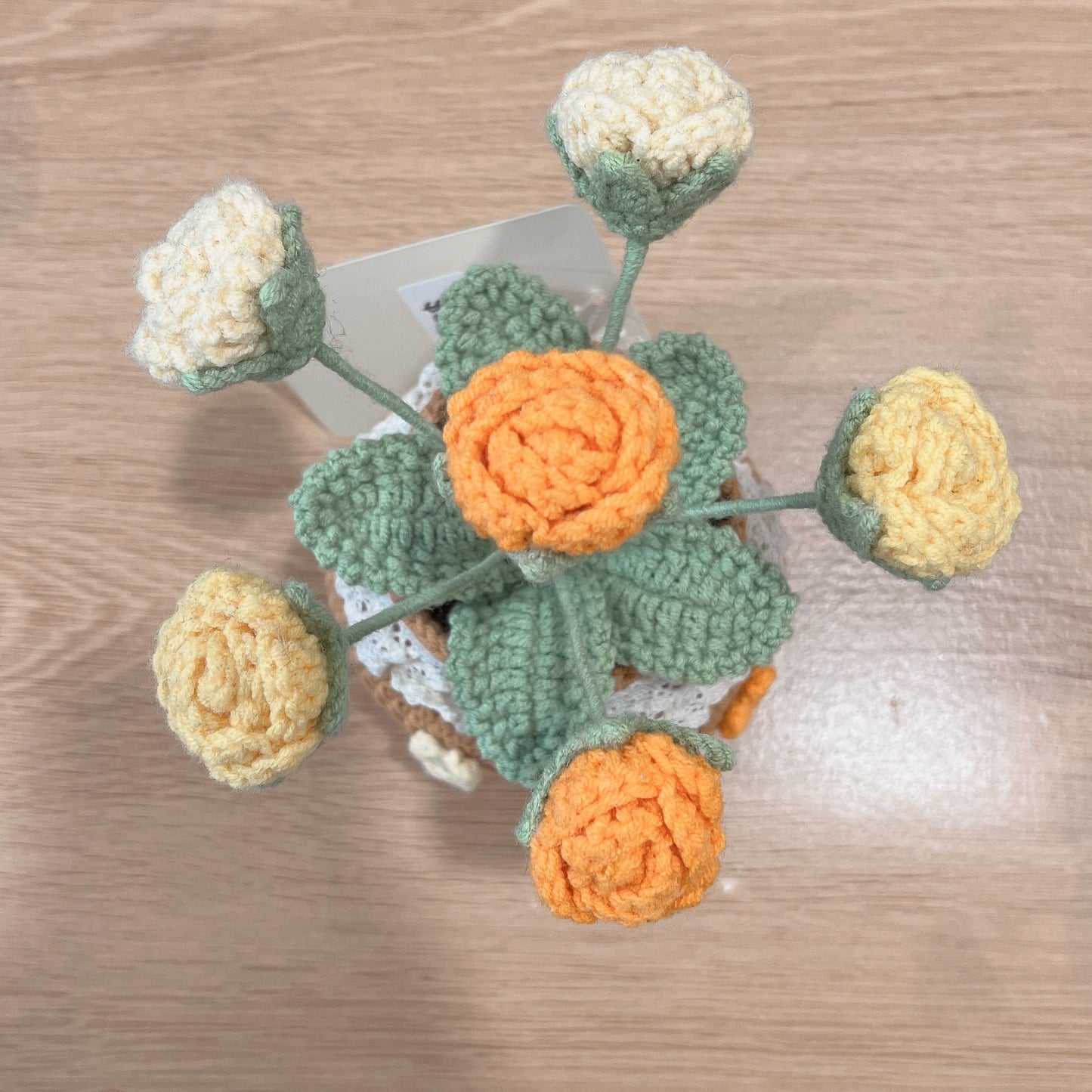 Handmade Crochet Rose Bouquet in Decorative Pot