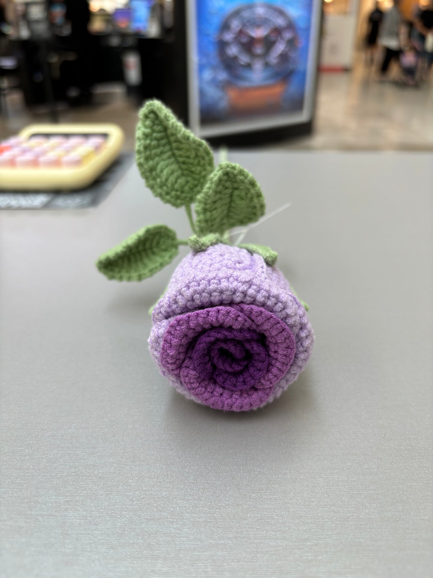 Hand-Crocheted Long-Stem Purple Rose