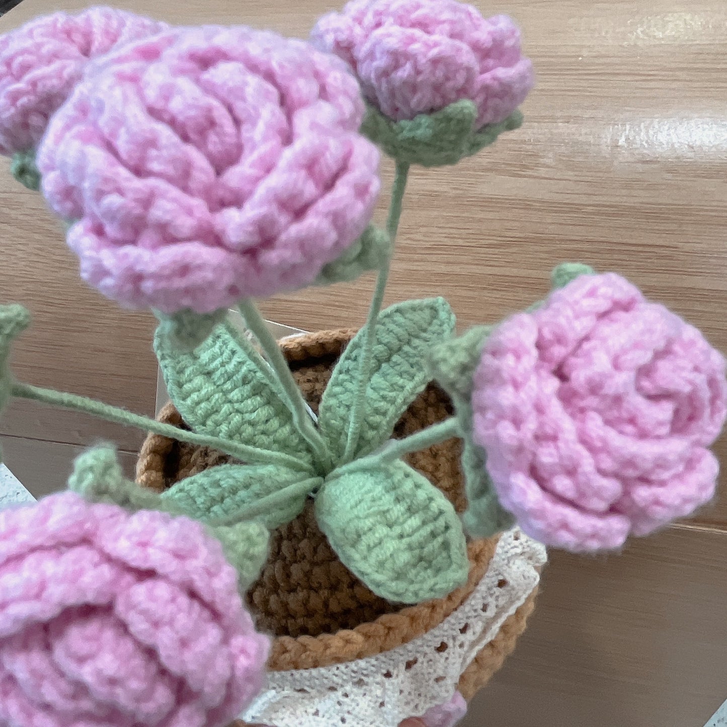 Handmade Crochet Rose Bouquet in Decorative Pot