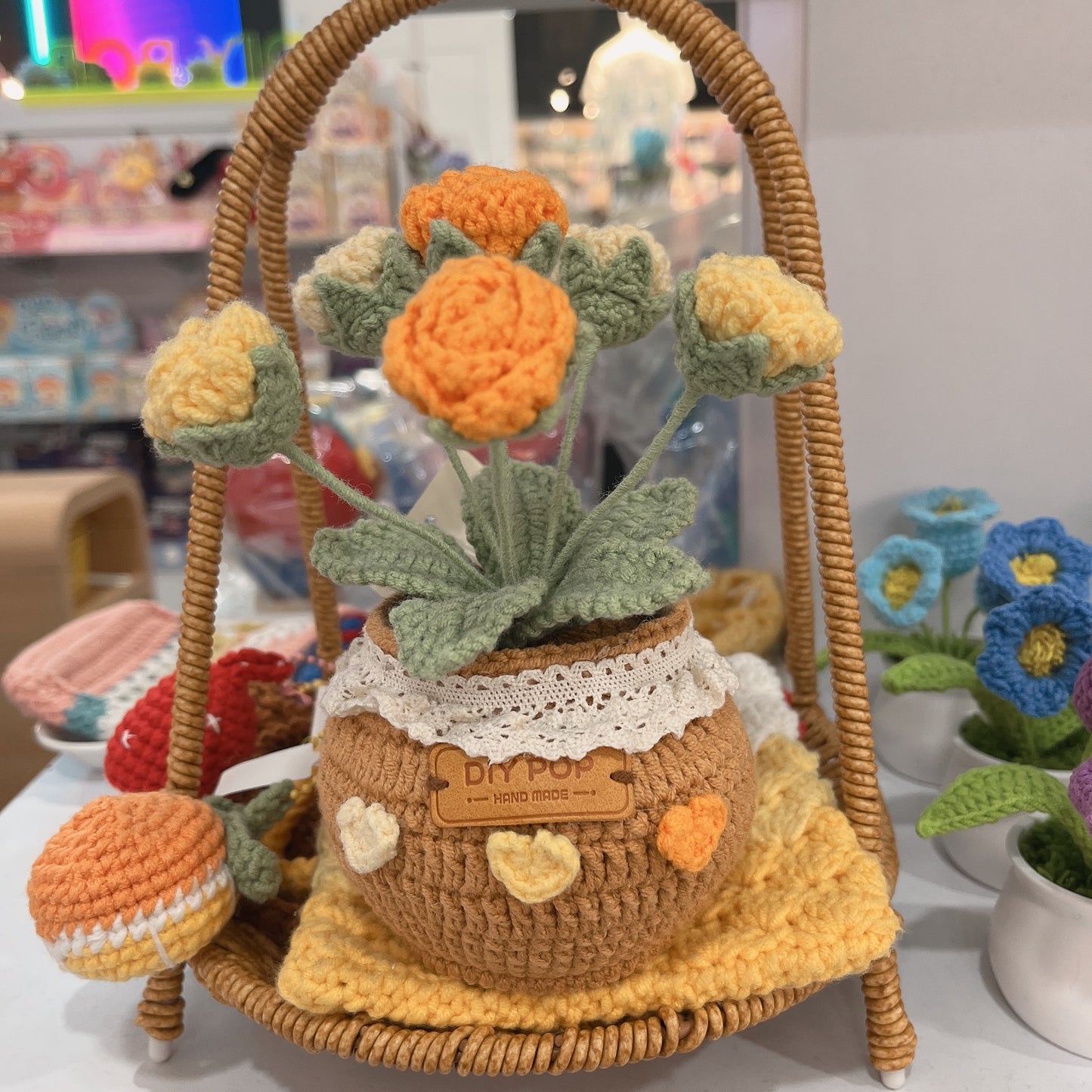 Handmade Crochet Rose Bouquet in Decorative Pot