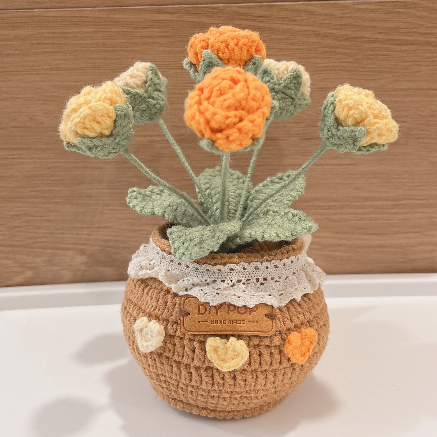 Handmade Crochet Rose Bouquet in Decorative Pot