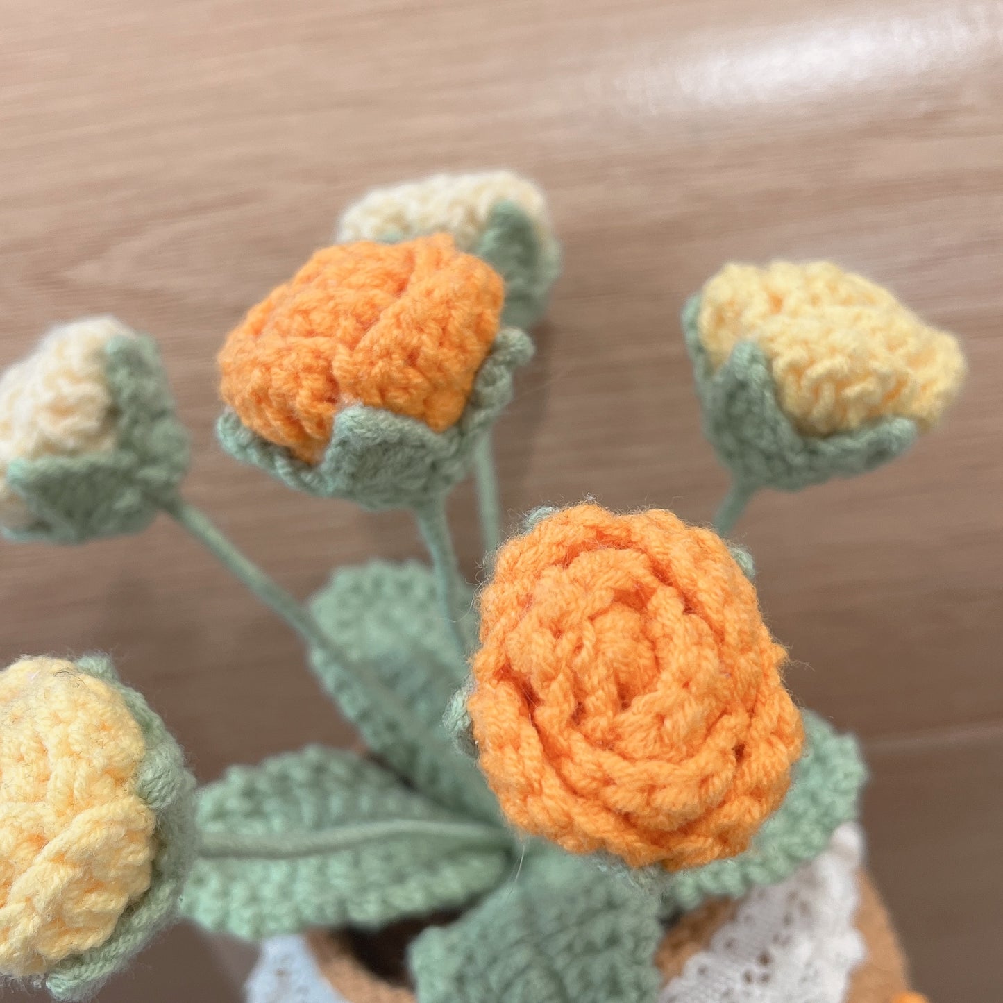 Handmade Crochet Rose Bouquet in Decorative Pot