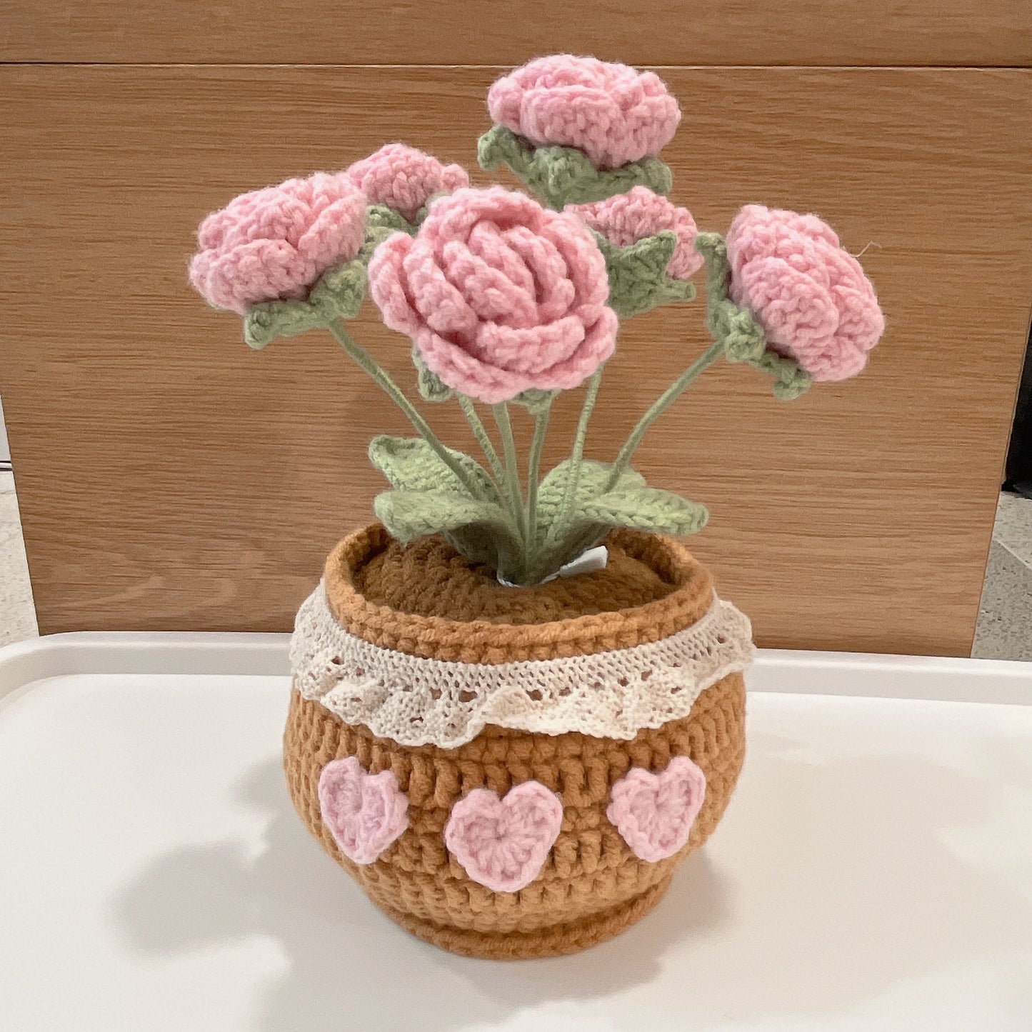 Handmade Crochet Rose Bouquet in Decorative Pot