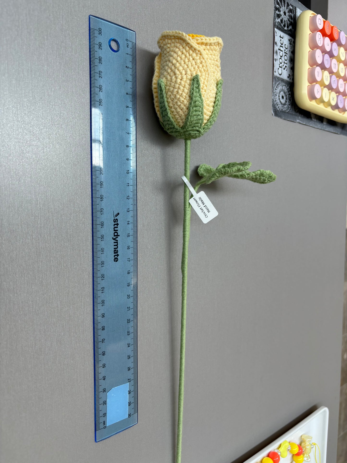 Hand-Crocheted Long-Stem Yellow Rose