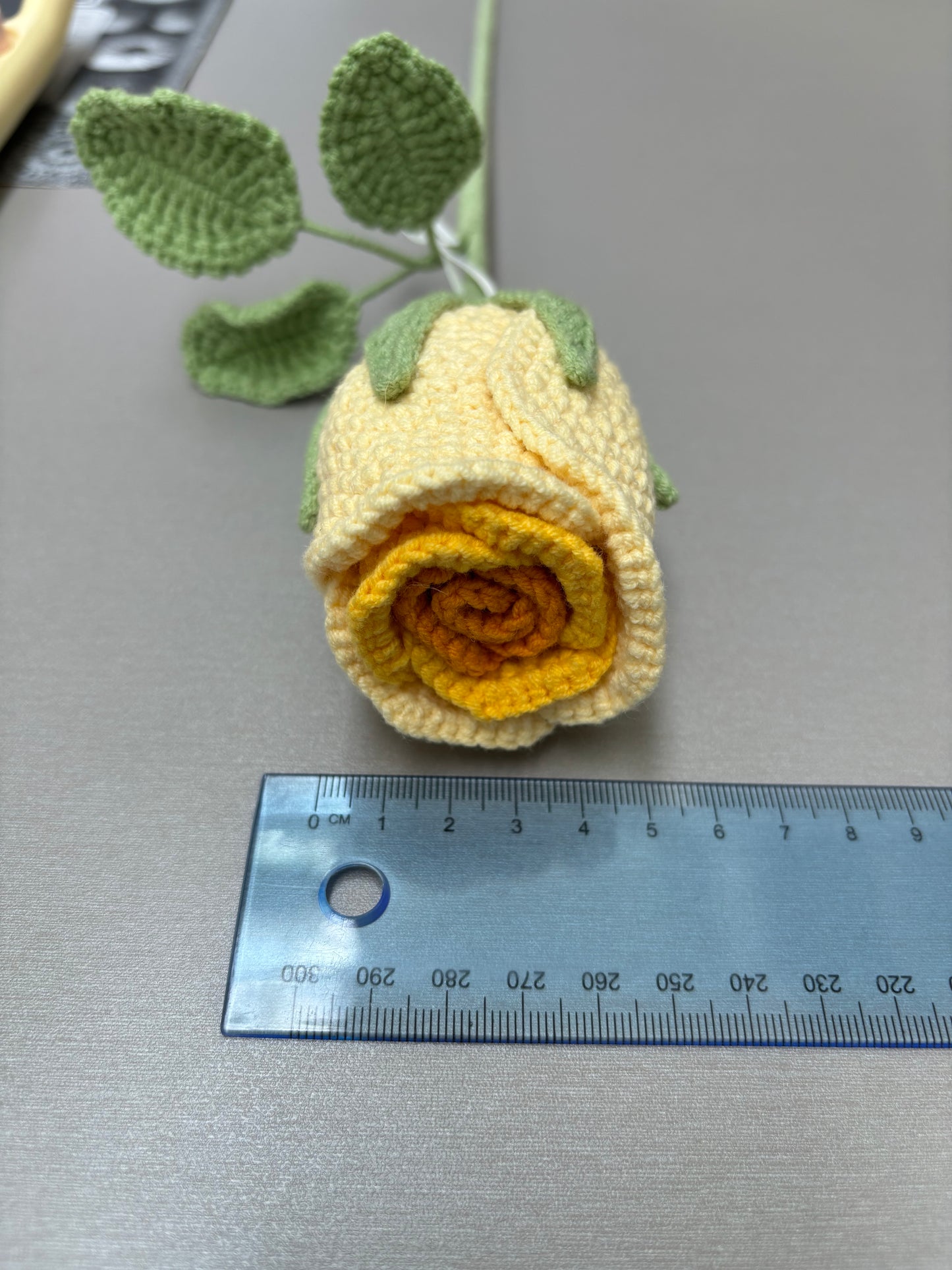 Hand-Crocheted Long-Stem Yellow Rose