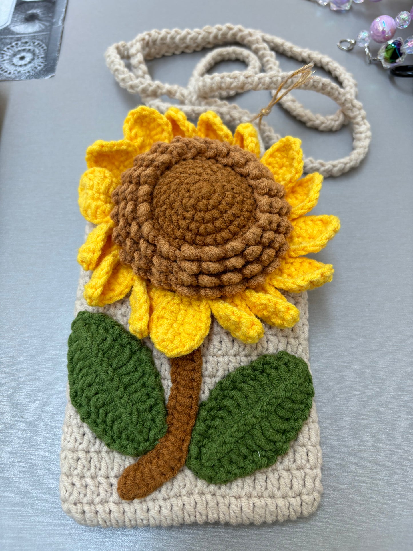 Hand-Crocheted Sunflower Crossbody Bag - Shoulder Purse