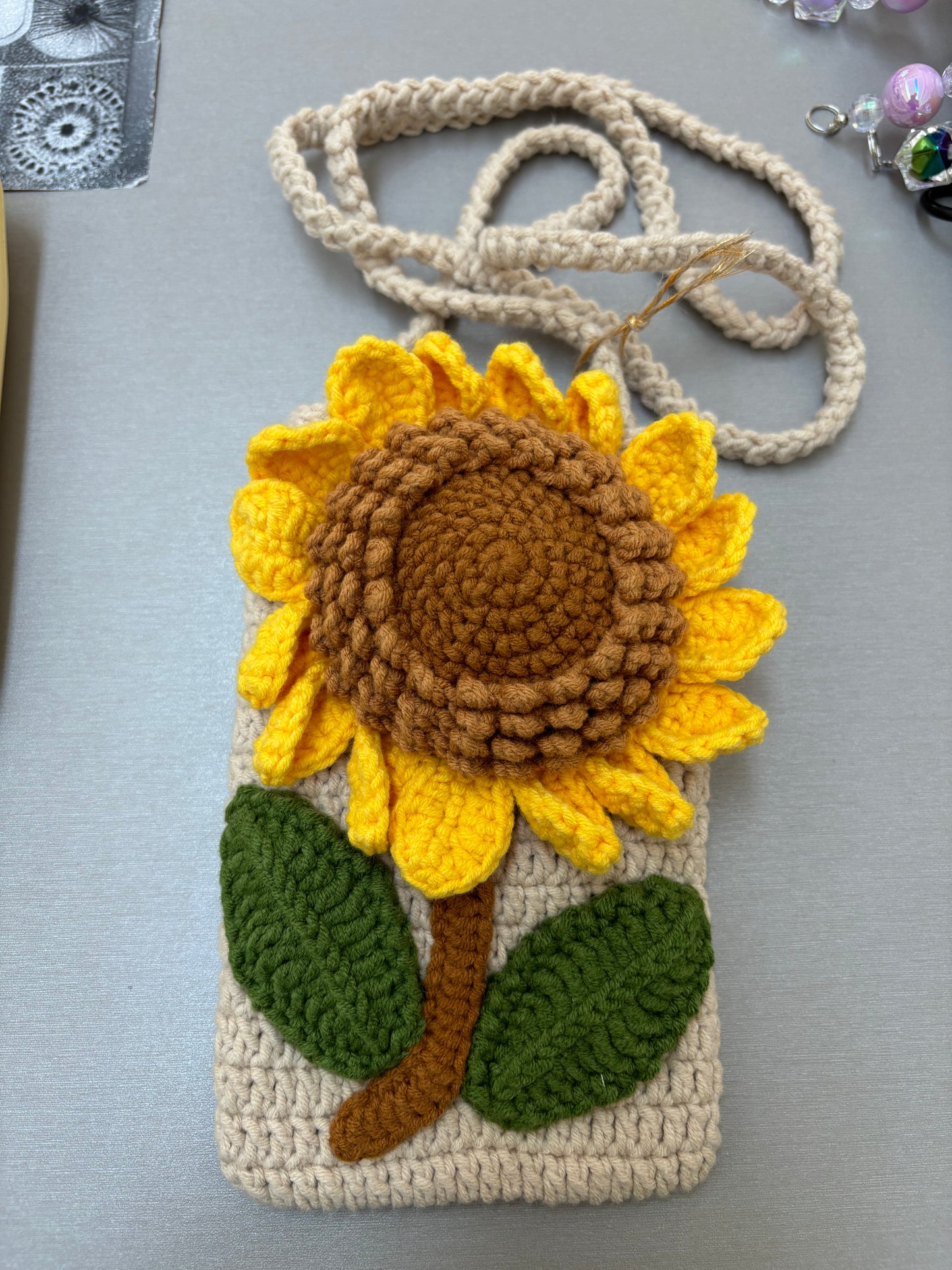 Hand-Crocheted Sunflower Crossbody Bag - Shoulder Purse