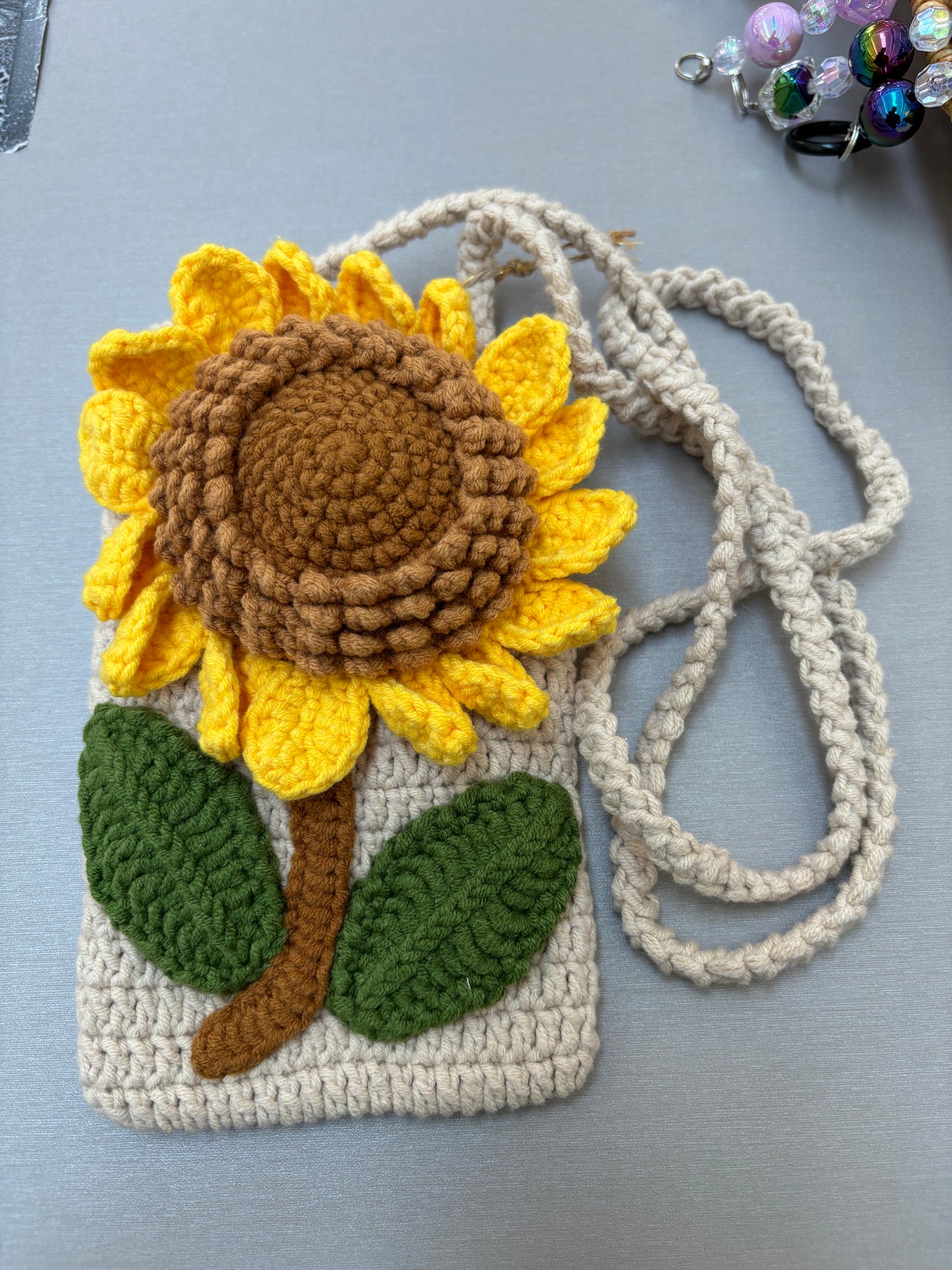 Hand-Crocheted Sunflower Crossbody Bag - Shoulder Purse