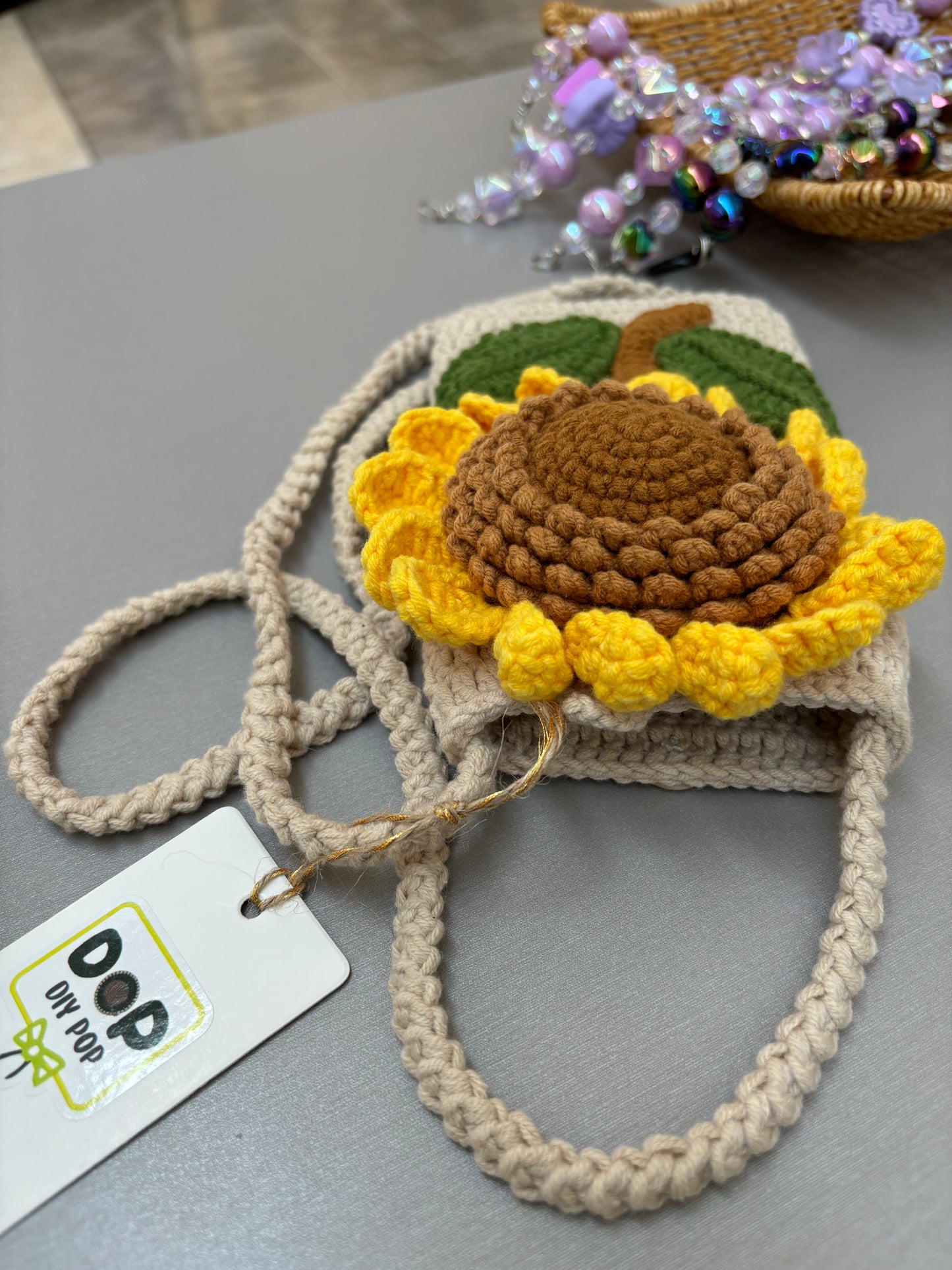 Hand-Crocheted Sunflower Crossbody Bag - Shoulder Purse