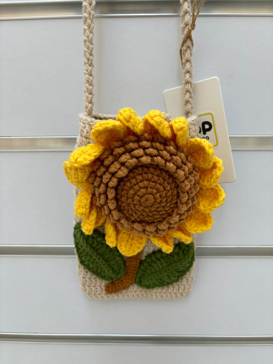 Hand-Crocheted Sunflower Crossbody Bag - Shoulder Purse