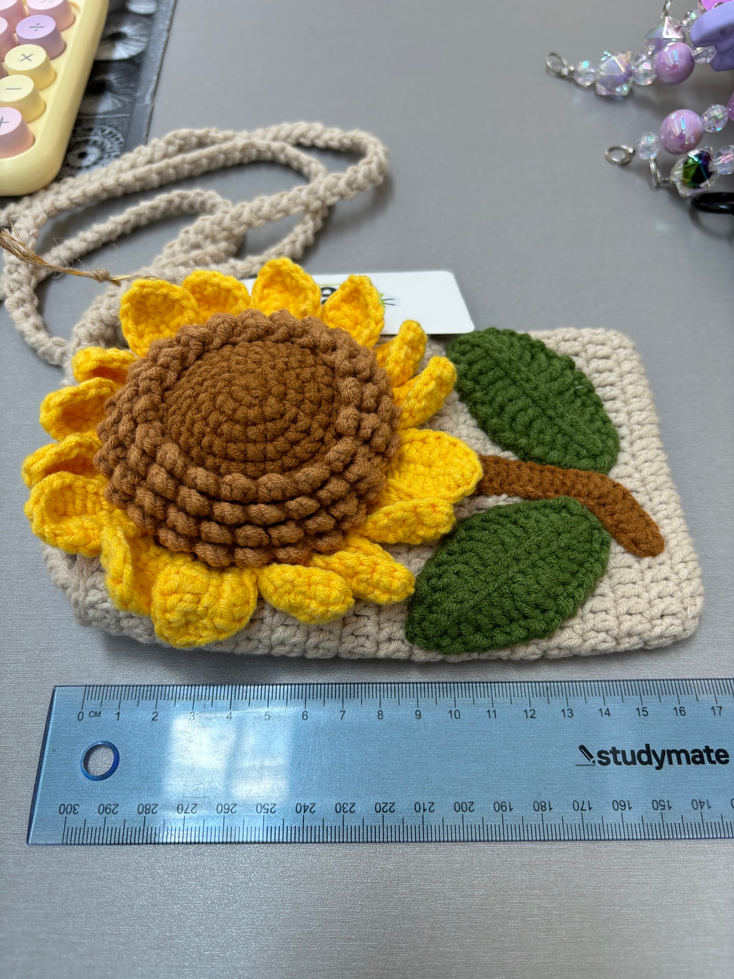 Hand-Crocheted Sunflower Crossbody Bag - Shoulder Purse