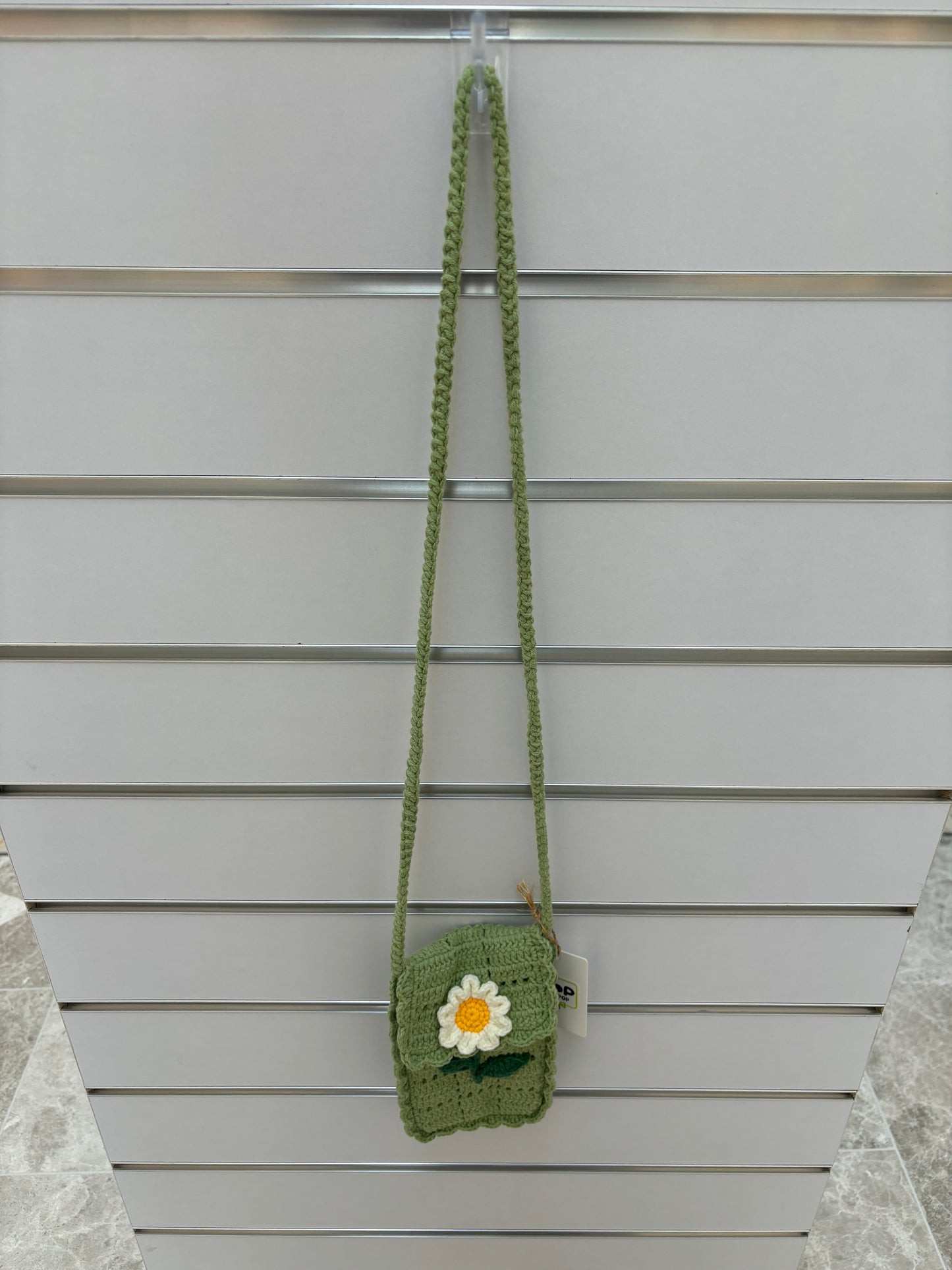 Hand-Crocheted Green Daisy Crossbody Bag - Shoulder Purse