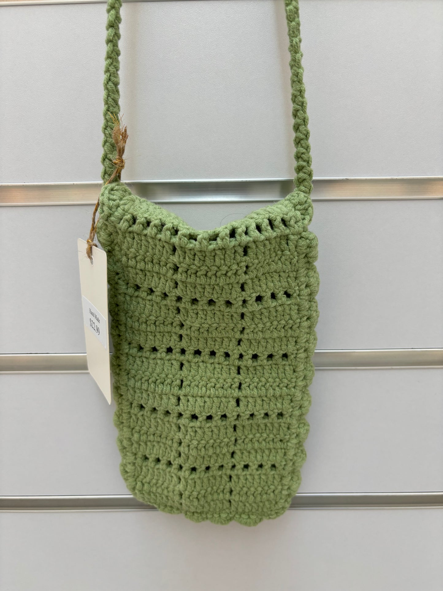Hand-Crocheted Green Daisy Crossbody Bag - Shoulder Purse
