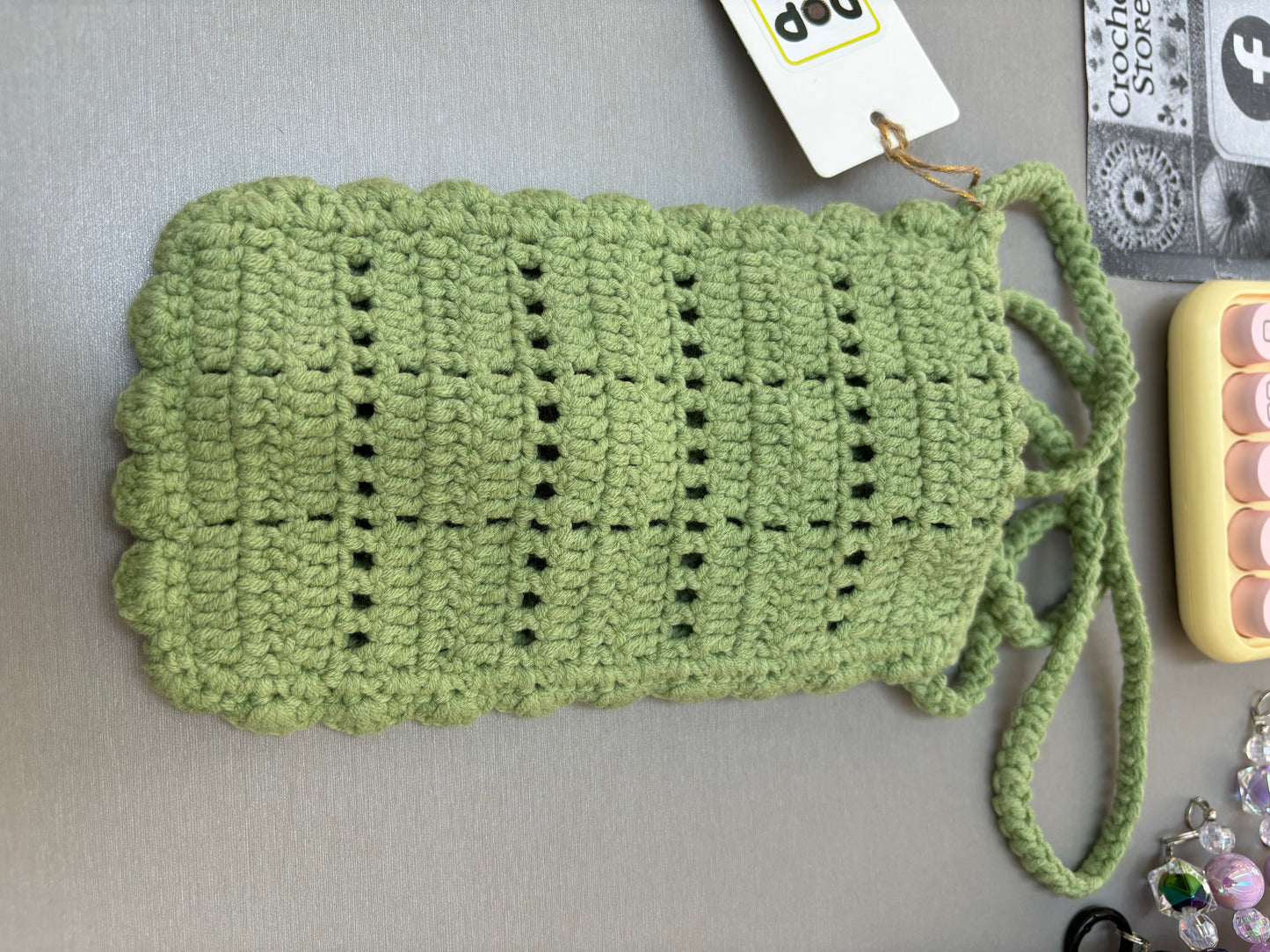 Hand-Crocheted Green Daisy Crossbody Bag - Shoulder Purse