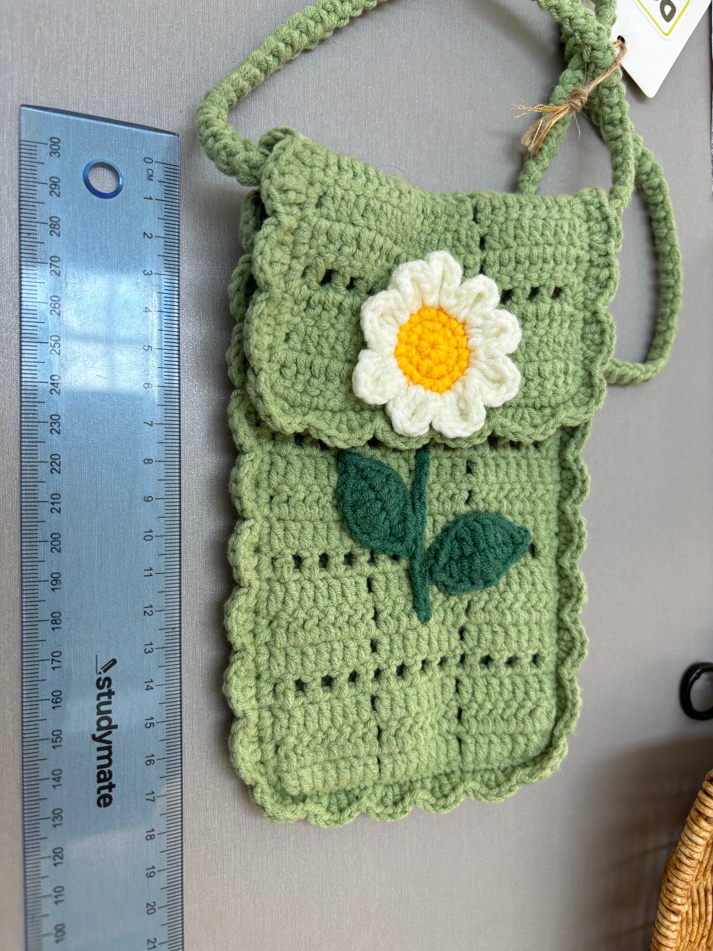 Hand-Crocheted Green Daisy Crossbody Bag - Shoulder Purse