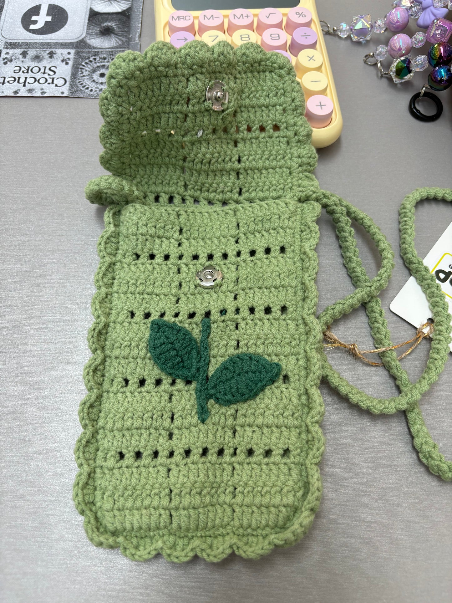 Hand-Crocheted Green Daisy Crossbody Bag - Shoulder Purse