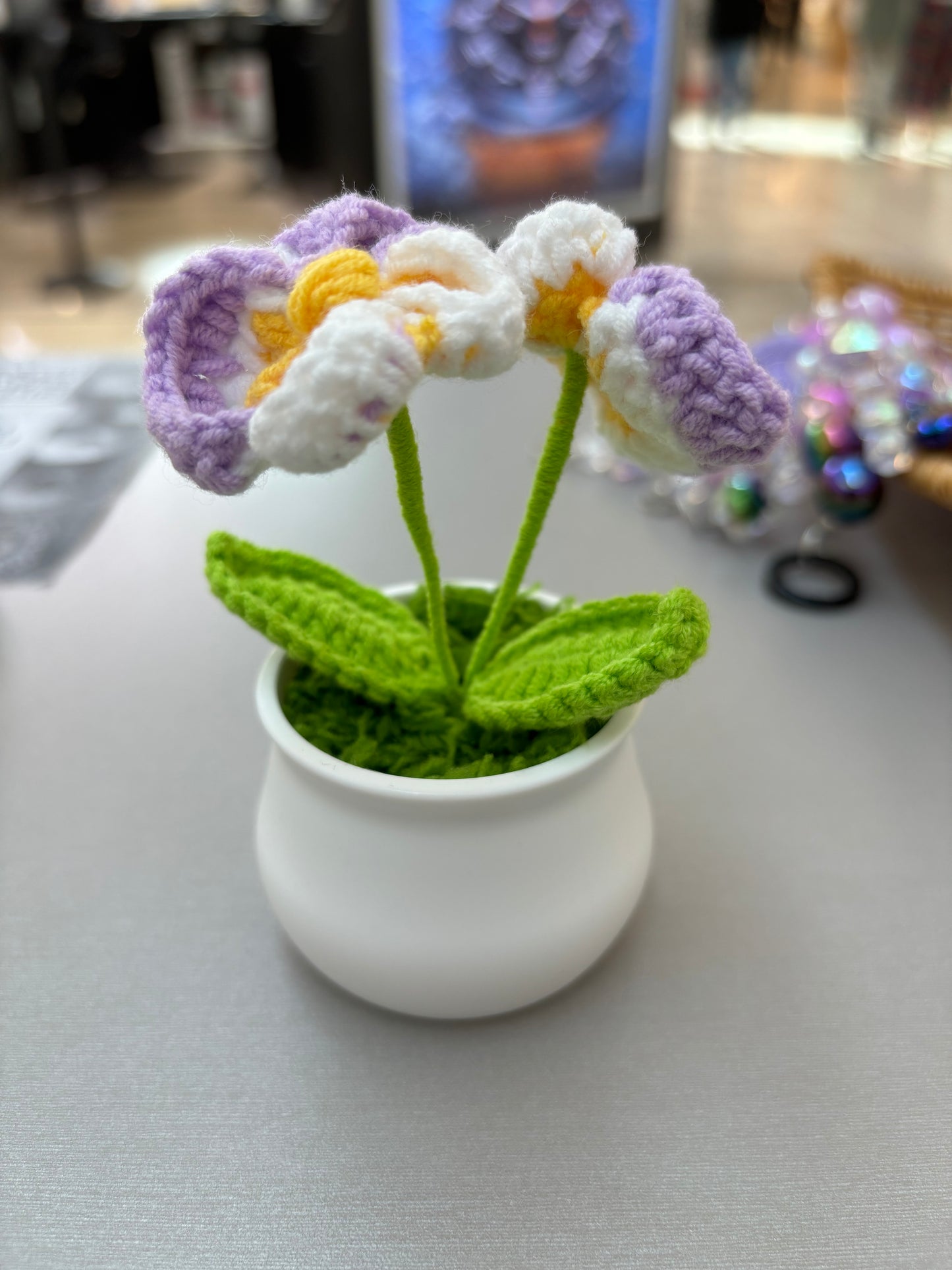 Hand-Crocheted Purple and White Orchid in White Pot