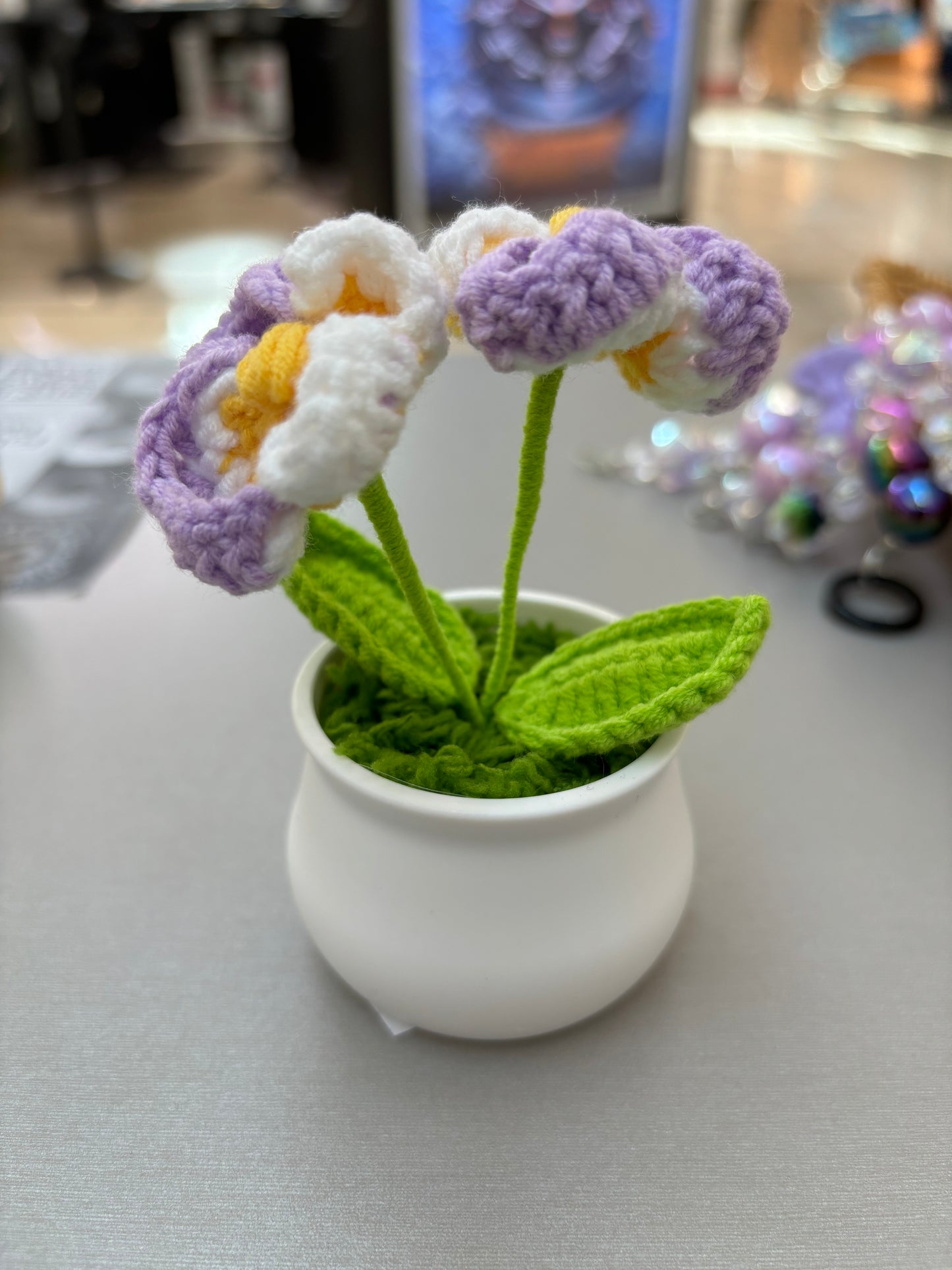 Hand-Crocheted Purple and White Orchid in White Pot