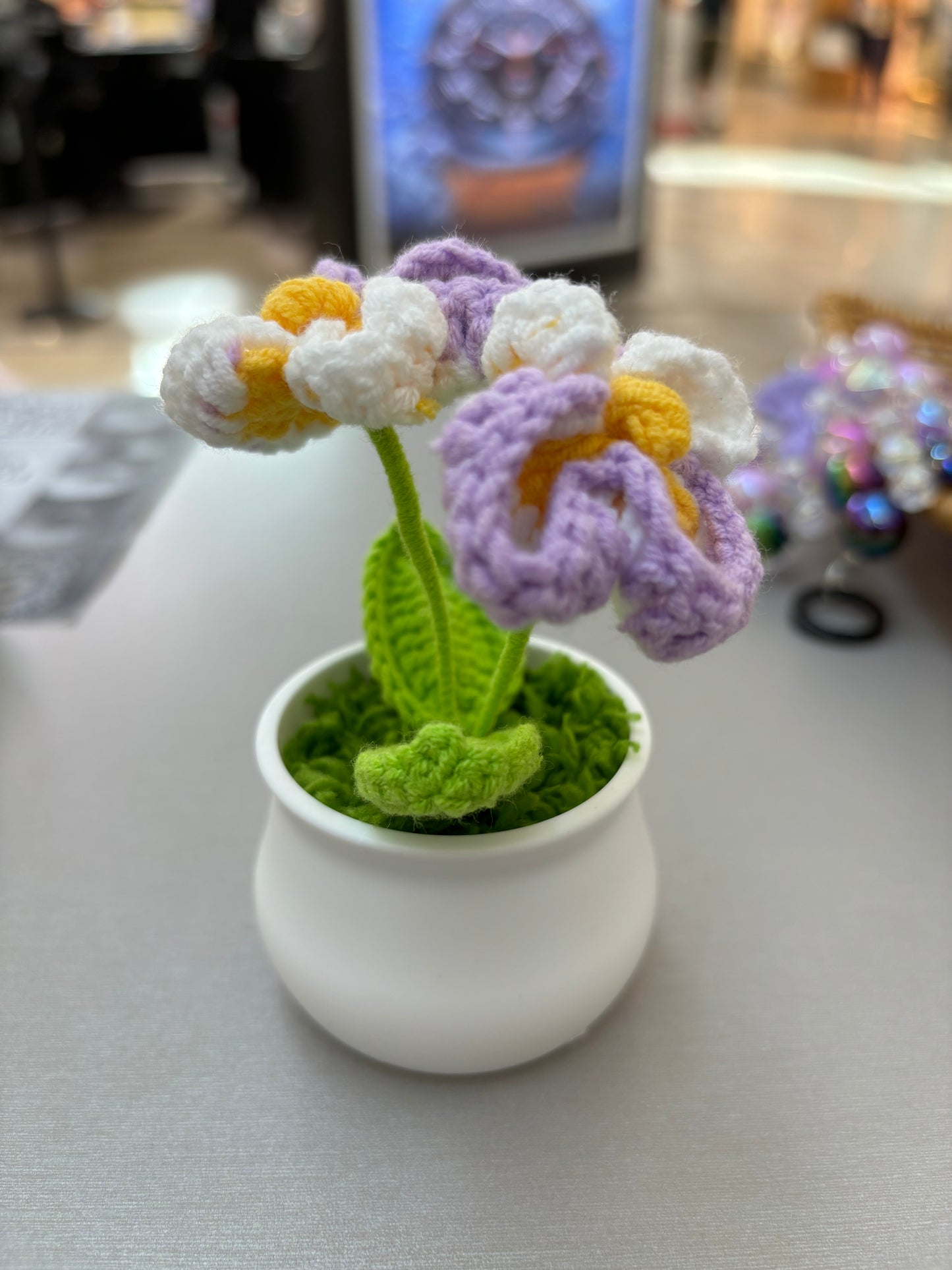 Hand-Crocheted Purple and White Orchid in White Pot