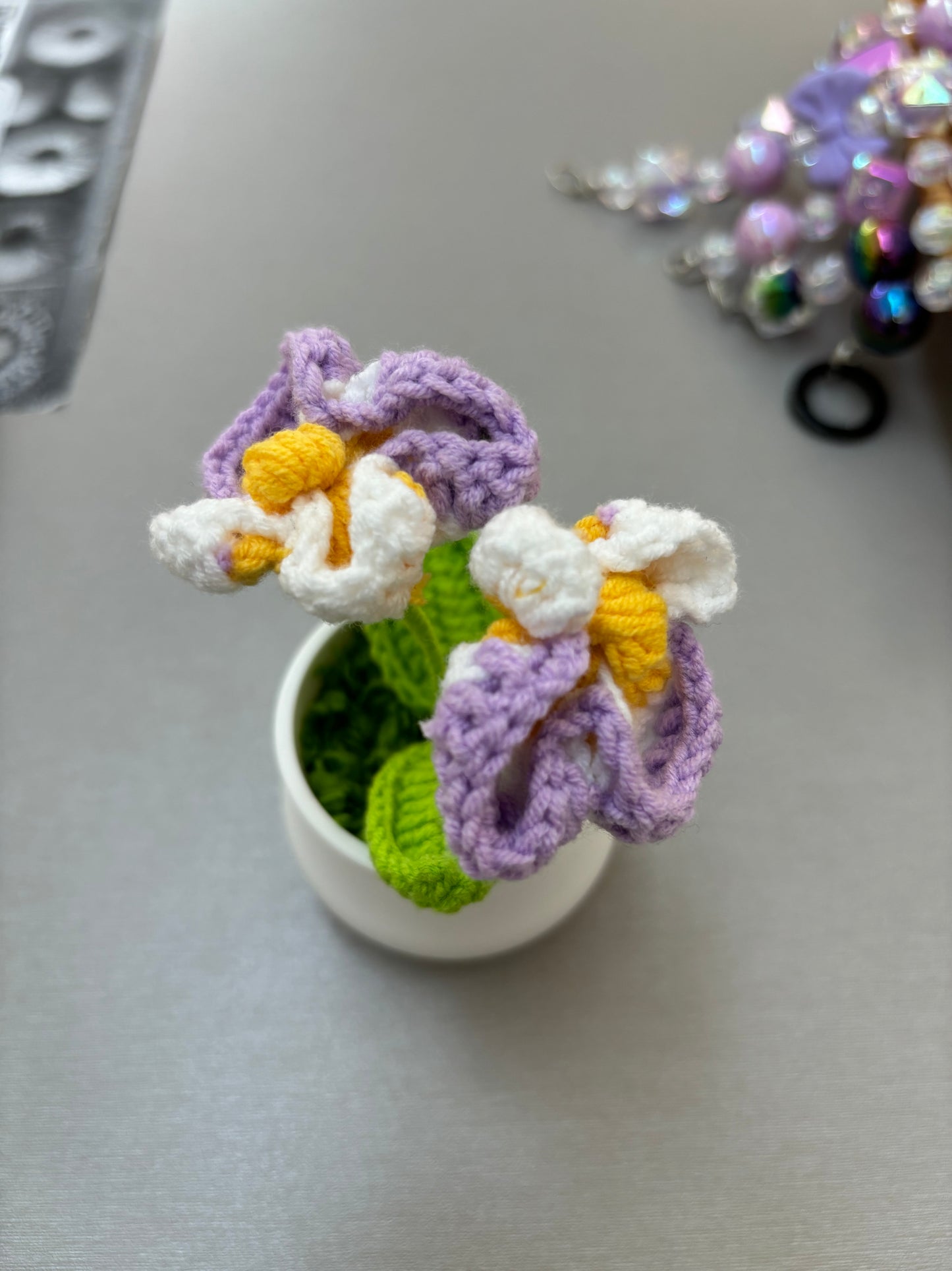 Hand-Crocheted Purple and White Orchid in White Pot